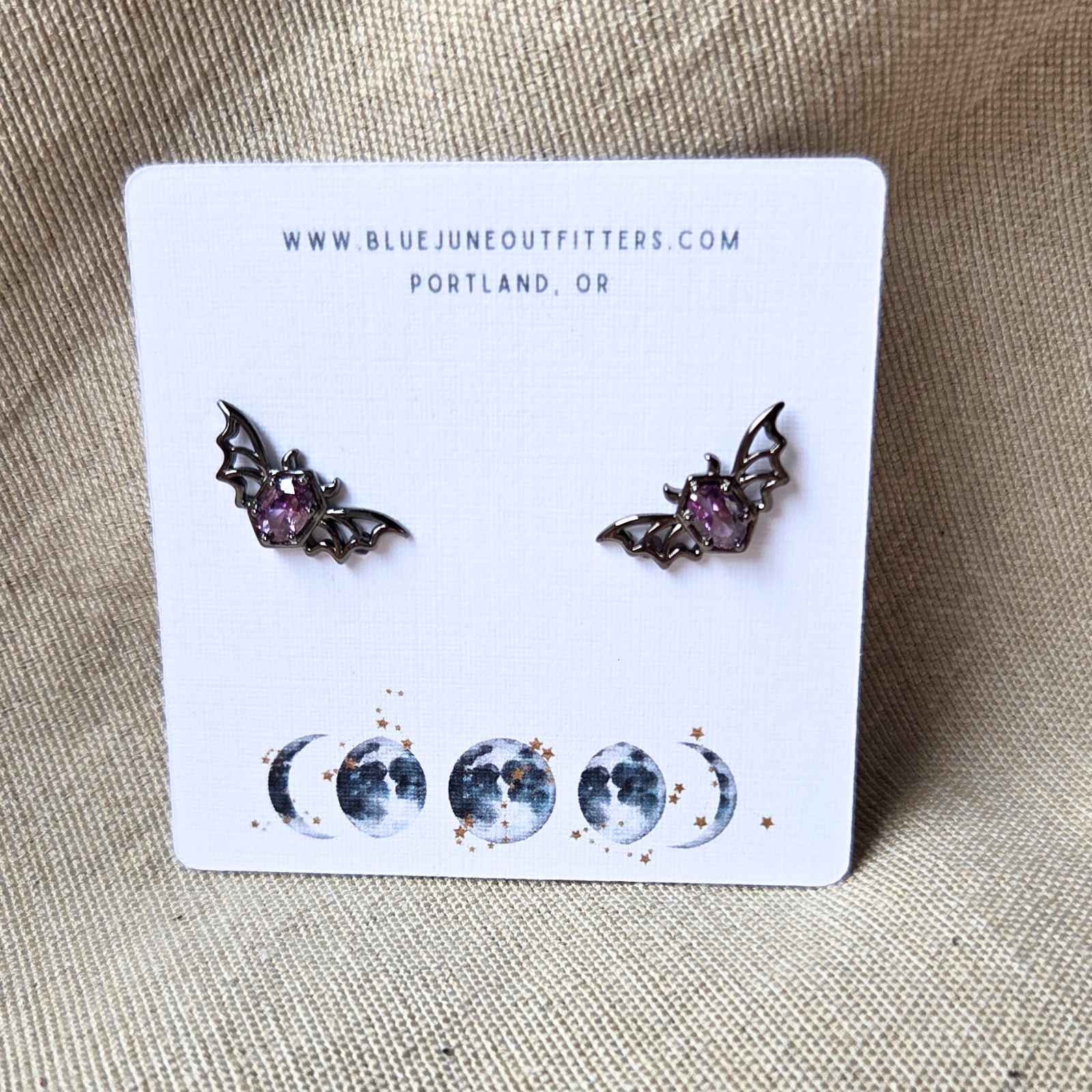 Purple Zircon Bat Stud Earrings