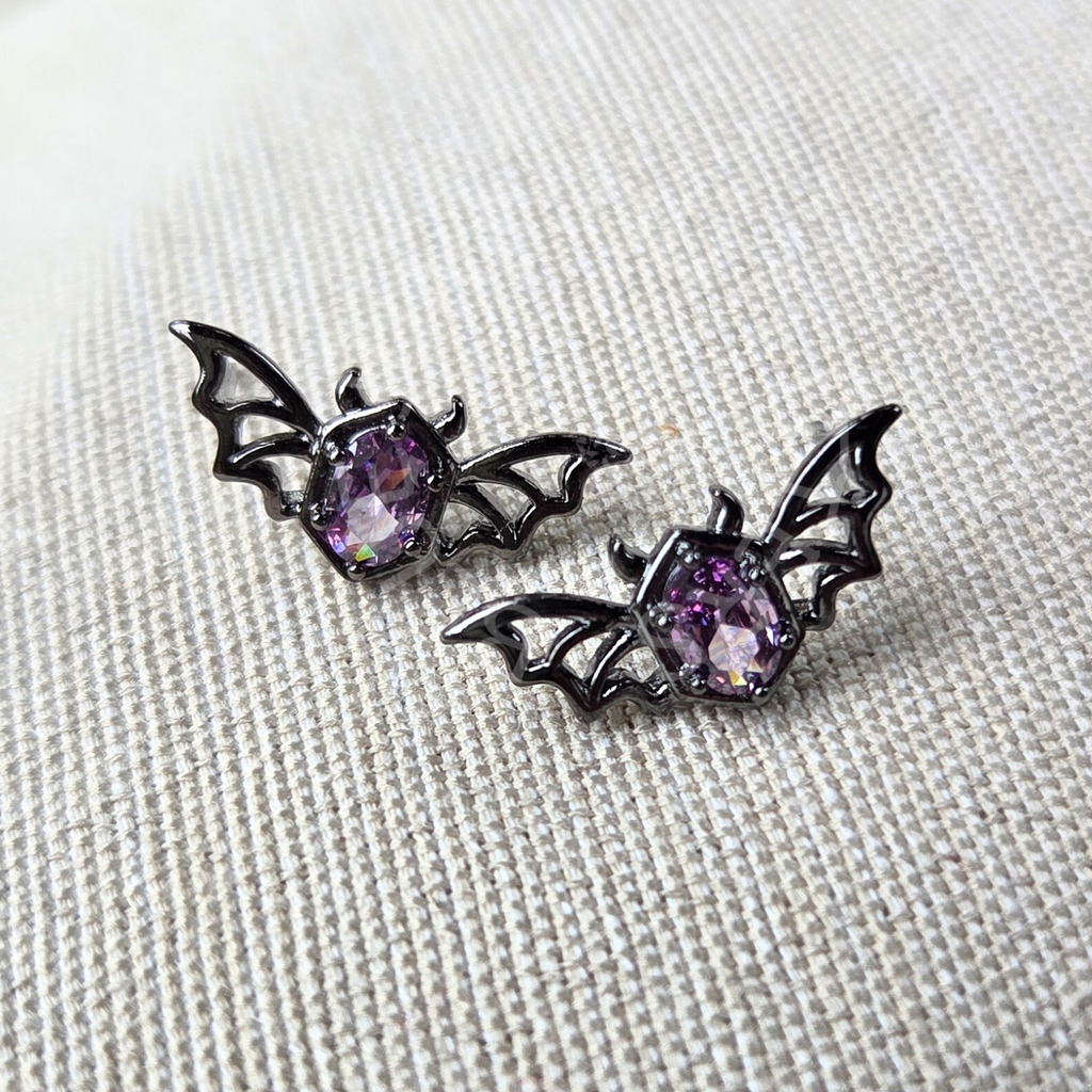 Purple Zircon Bat Stud Earrings