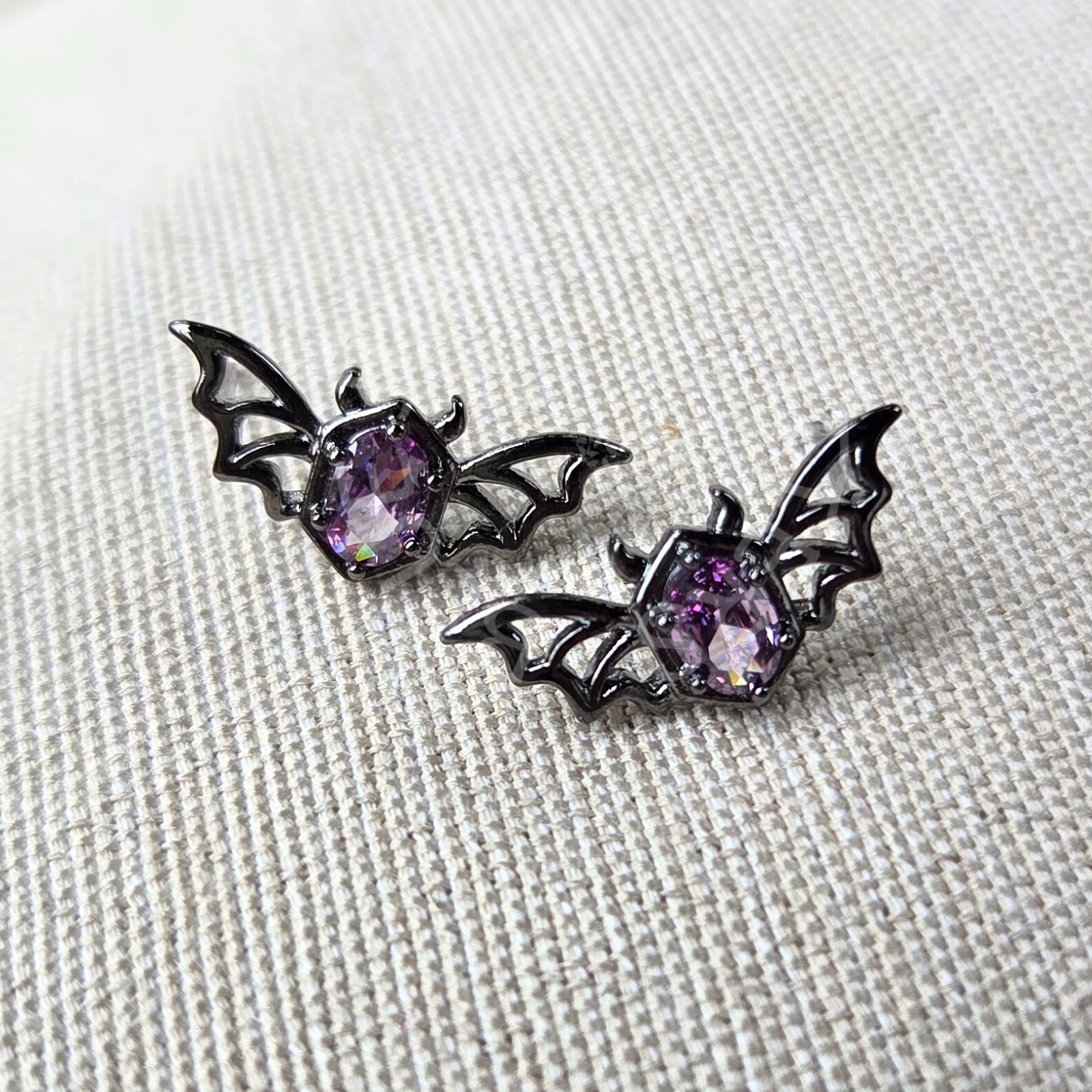 Purple Zircon Bat Stud Earrings