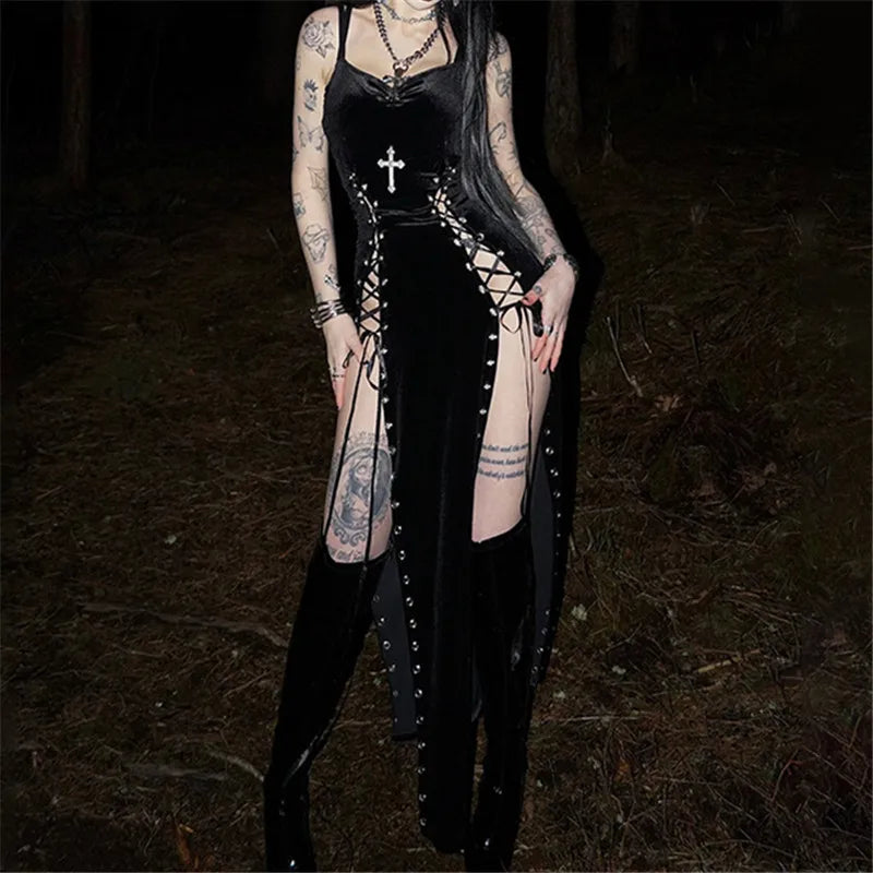 Velvet High Split Cross Dress