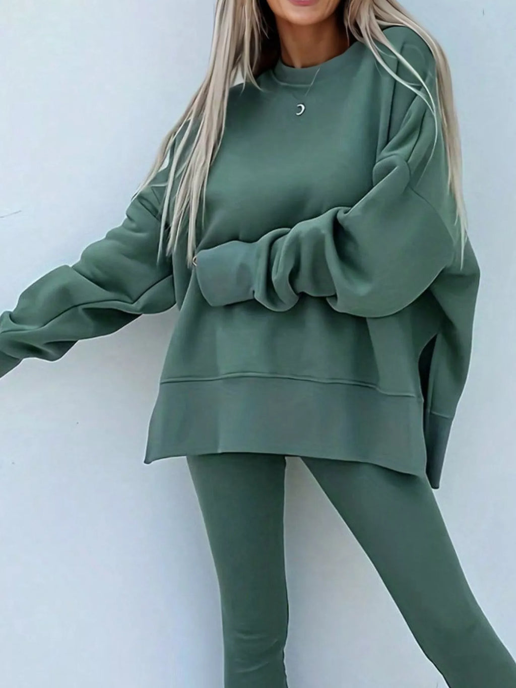 Oversized Slit Sweatshirt & Ribbed Leggings Set