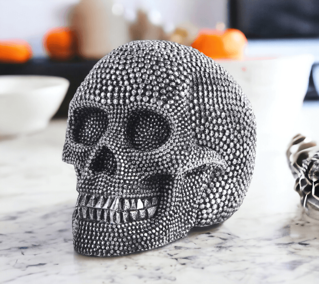 Resin Beaded Skull Statue