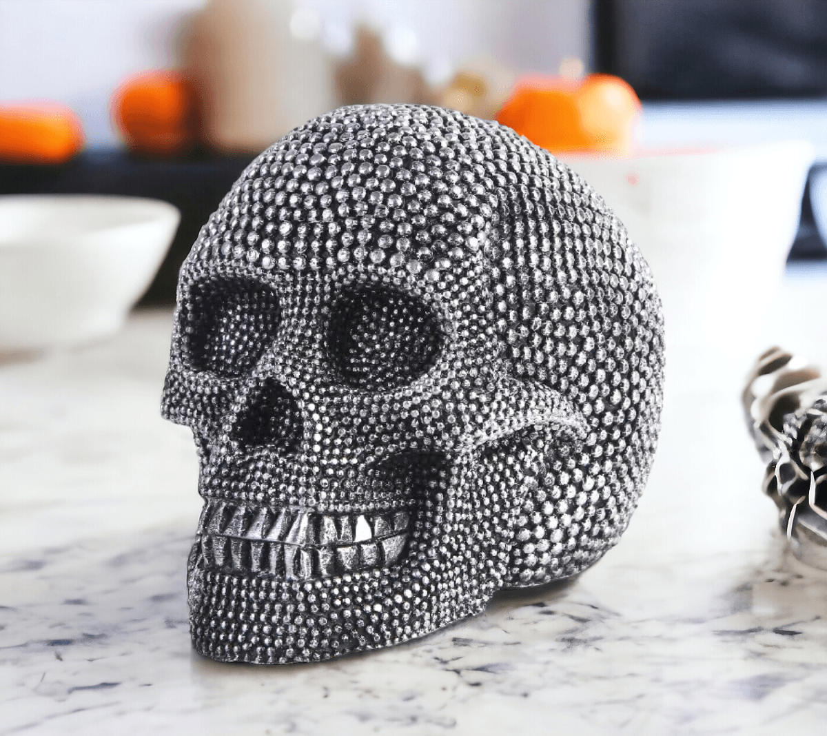 Resin Beaded Skull Statue