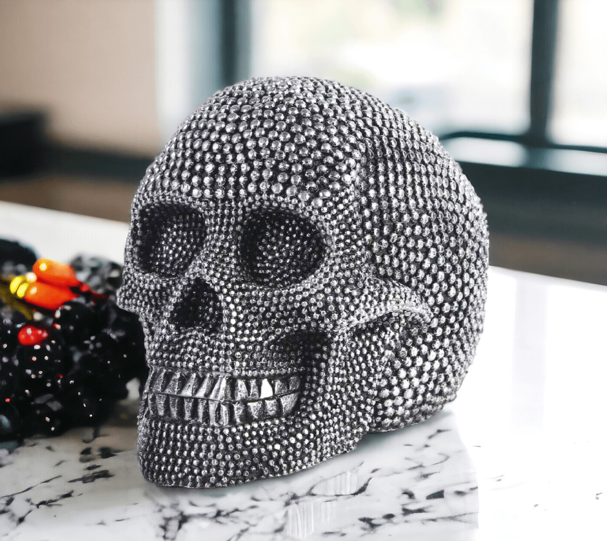 Resin Beaded Skull Statue