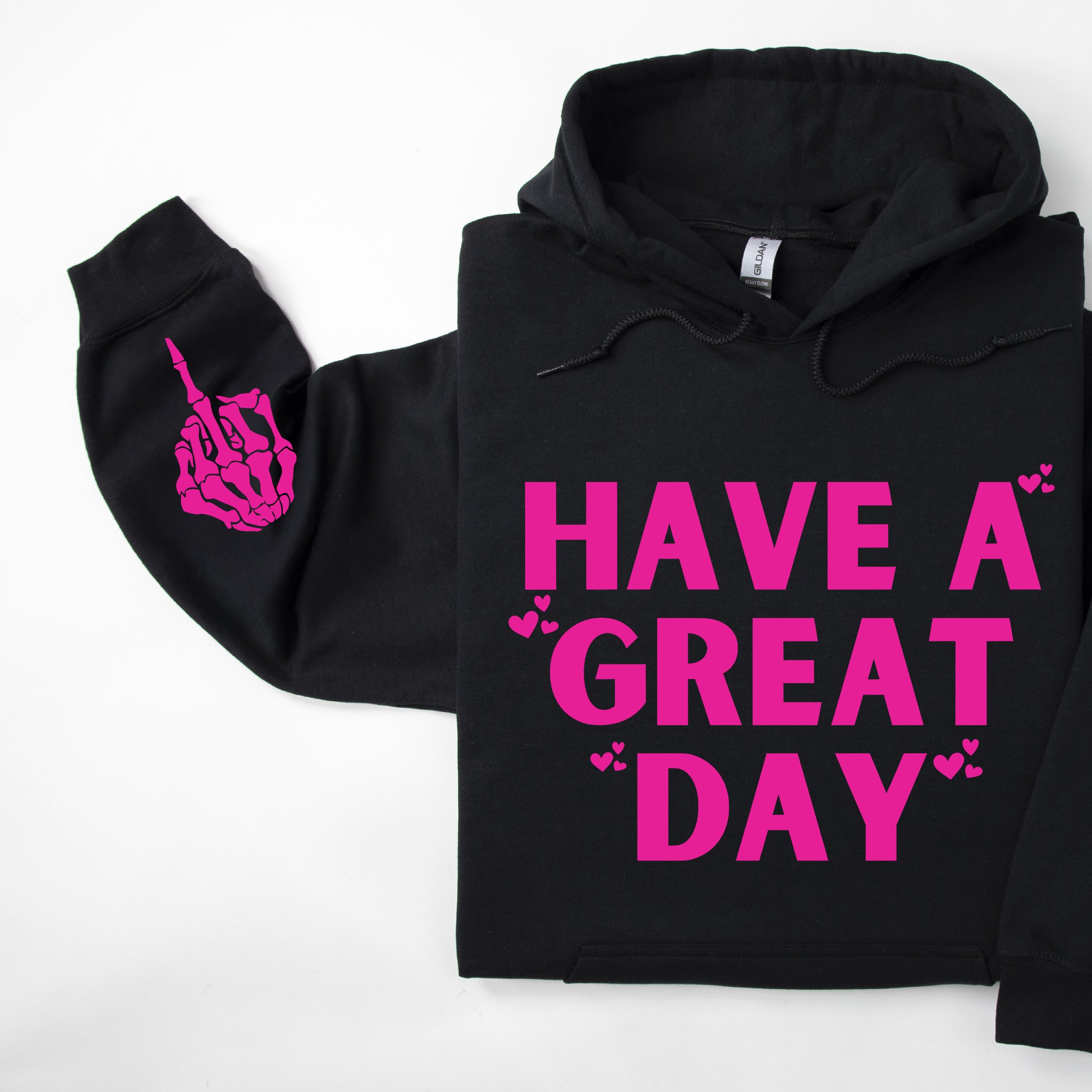 Have A Great Day Hoodie — Skeleton Middle Finger Sleeve Graphic Sweatshirt