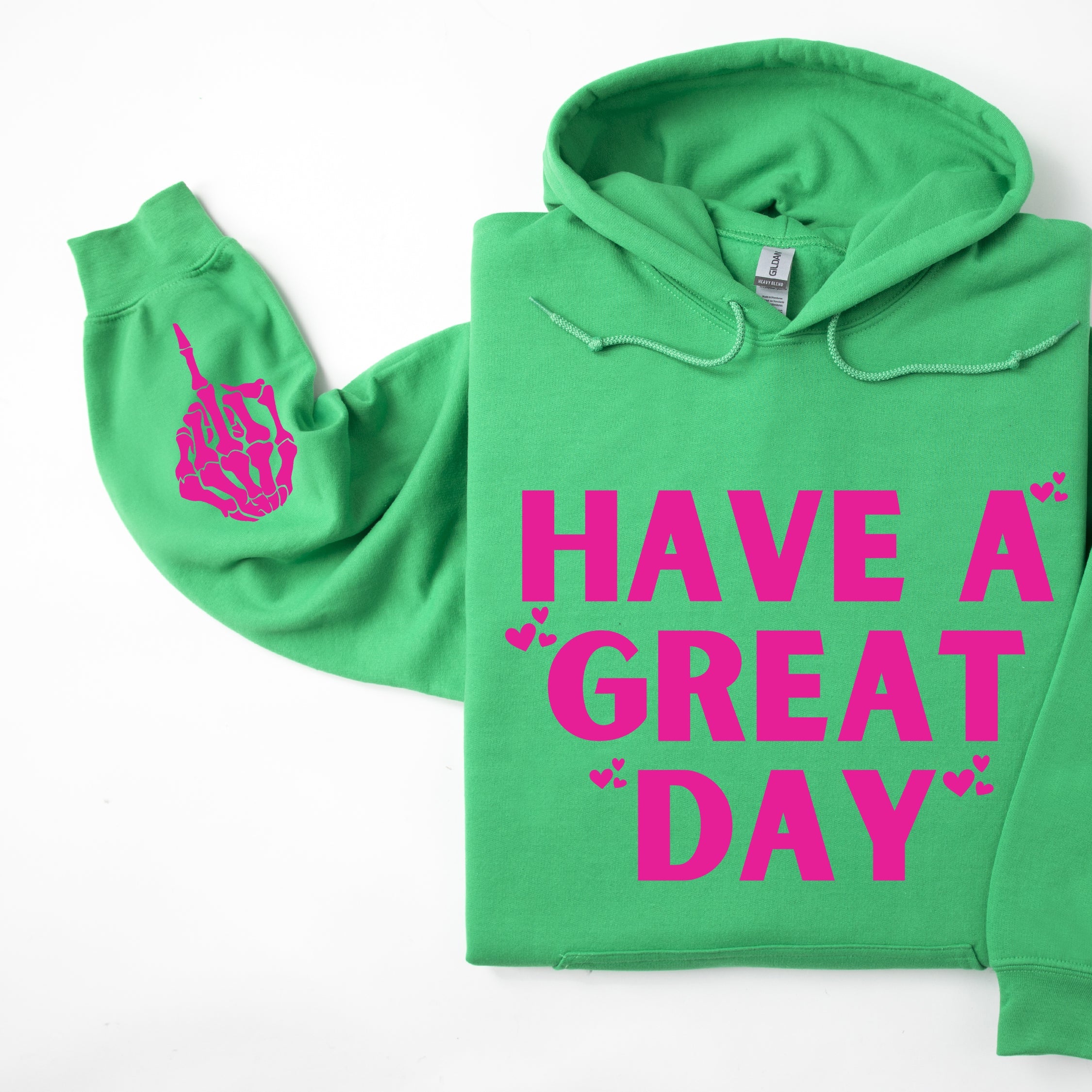 Have A Great Day Hoodie — Skeleton Middle Finger Sleeve Graphic Sweatshirt