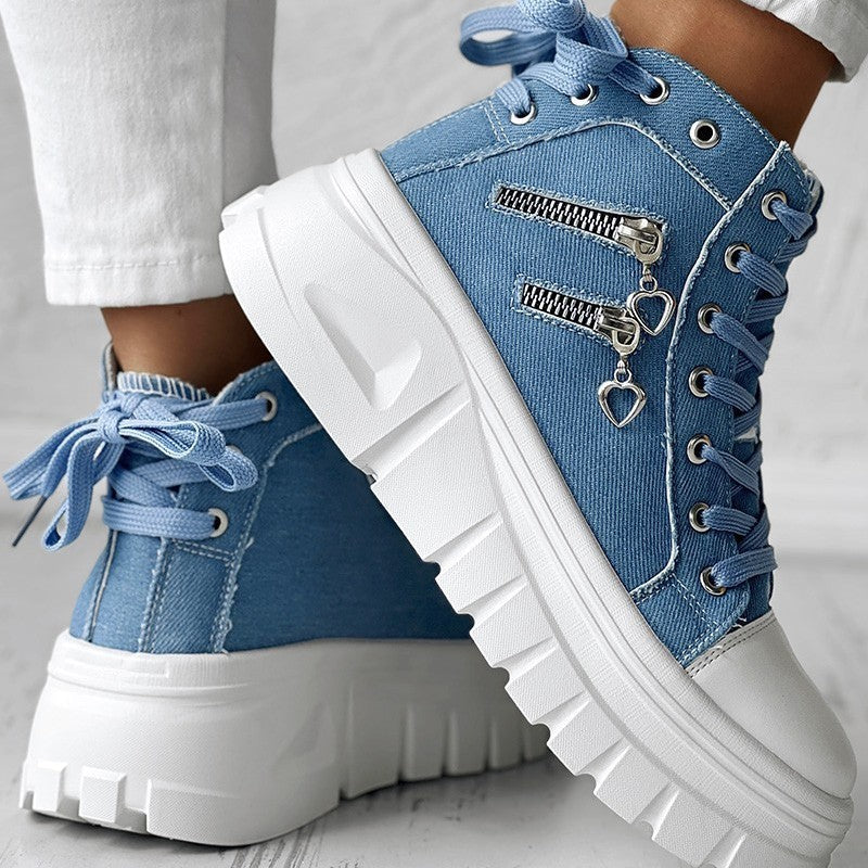 Women's Muffin Heel Side-Zip Lace-Up Sneakers