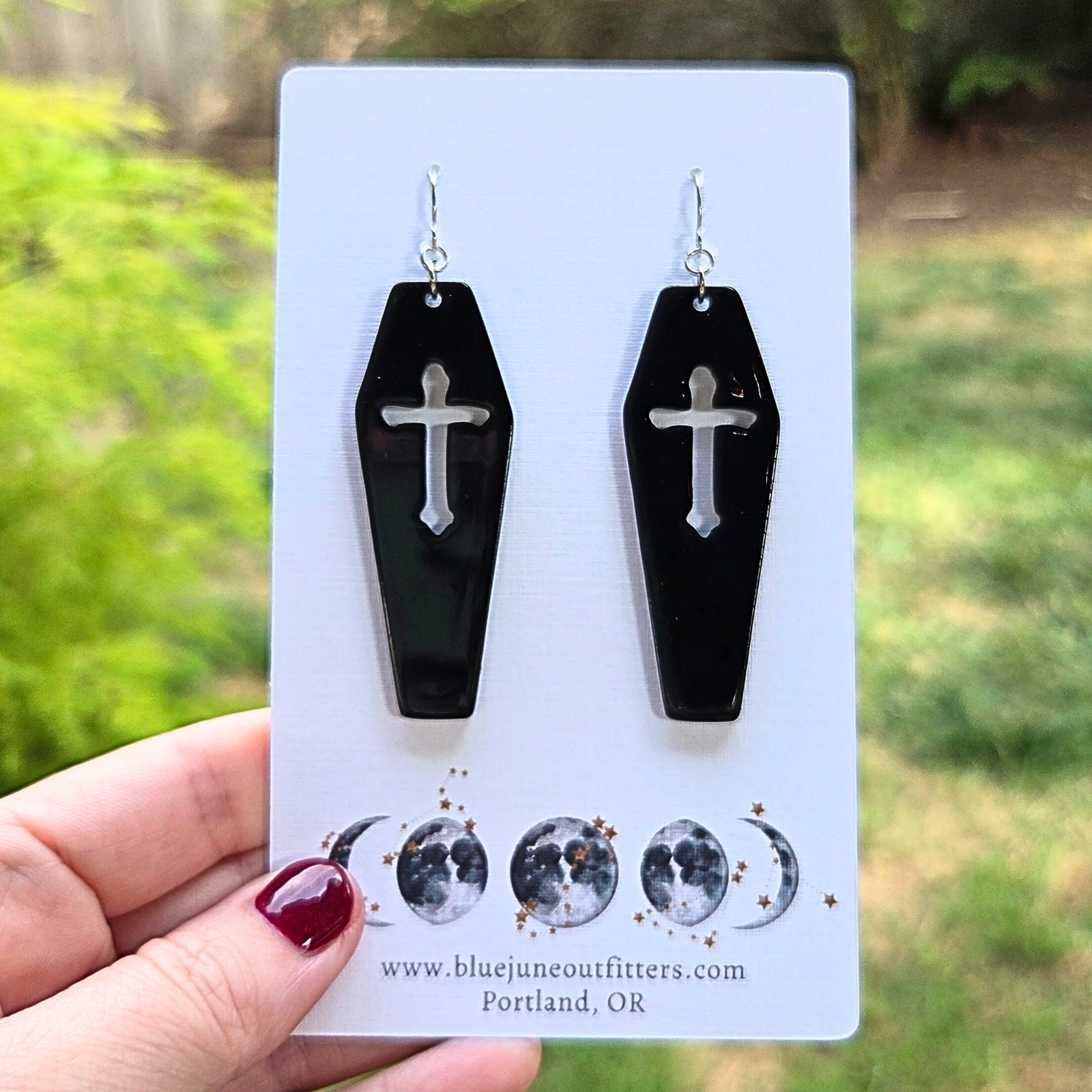 Black Coffin Cross Drop Earrings