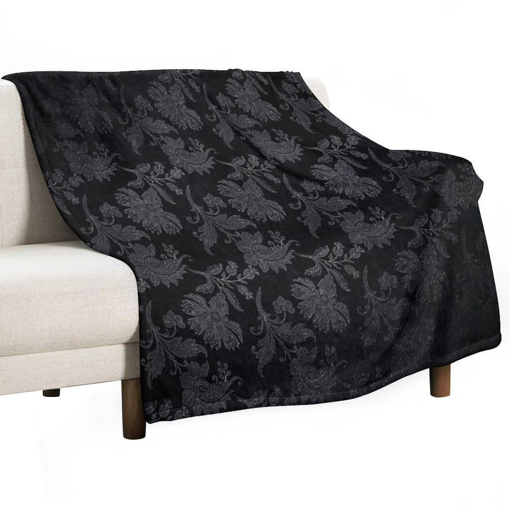 Black & Silver Vintage Damask Throw Blanket
