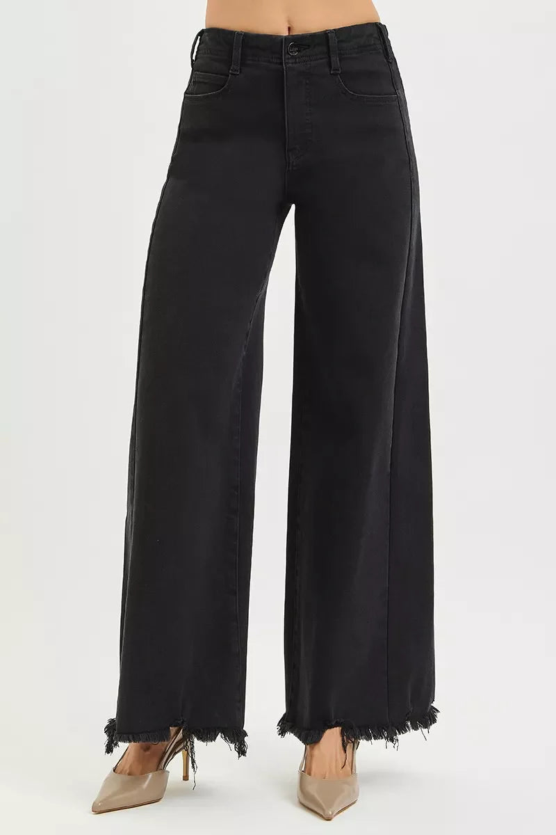 RISEN High Rise Palazzo Leg Frayed Hem Jeans