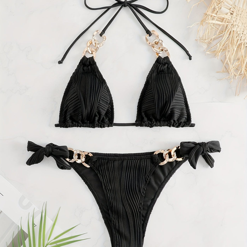 Golden Chain Halter Bikini Set