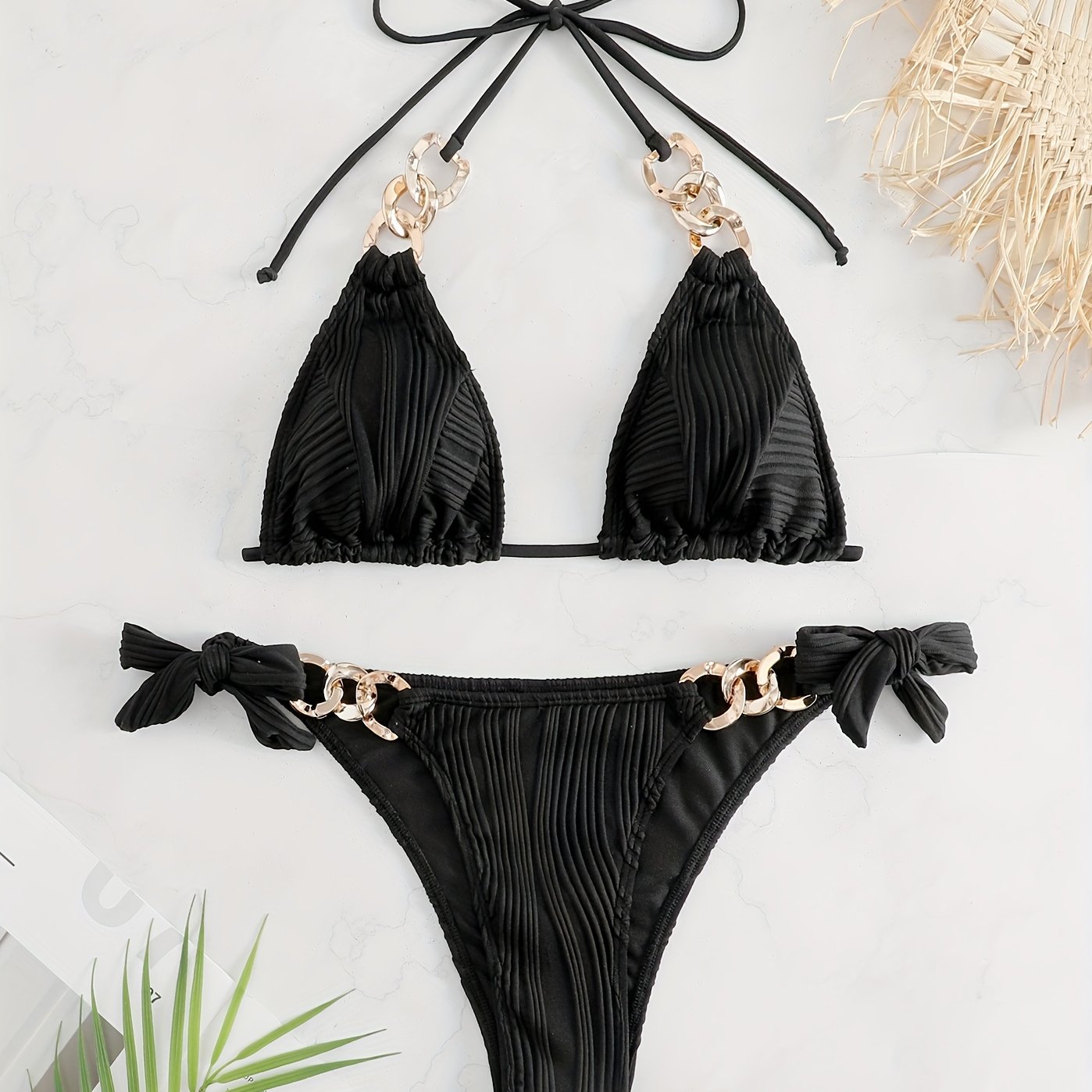 Golden Chain Halter Bikini Set