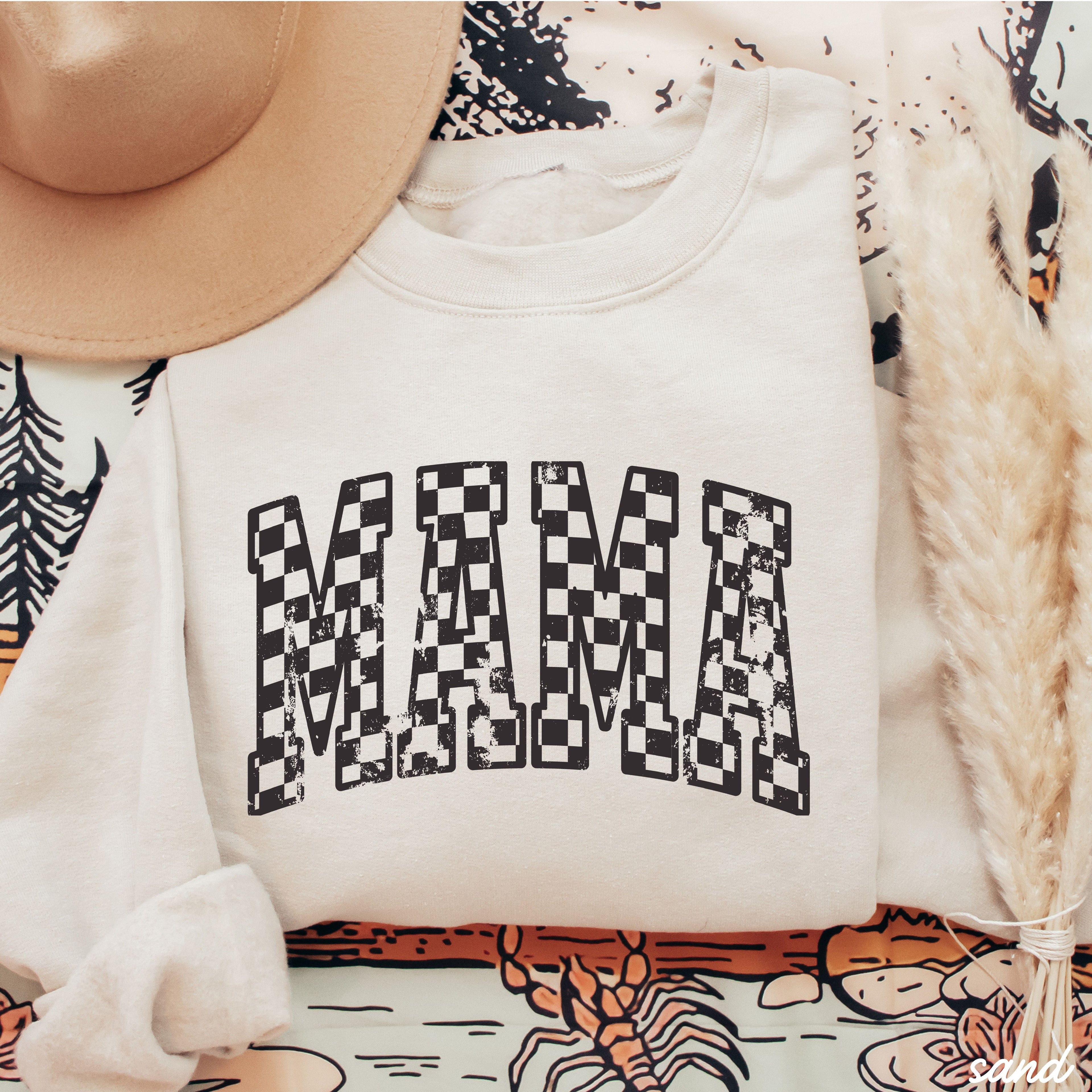 Mama Outline Checkered Sweatshirt