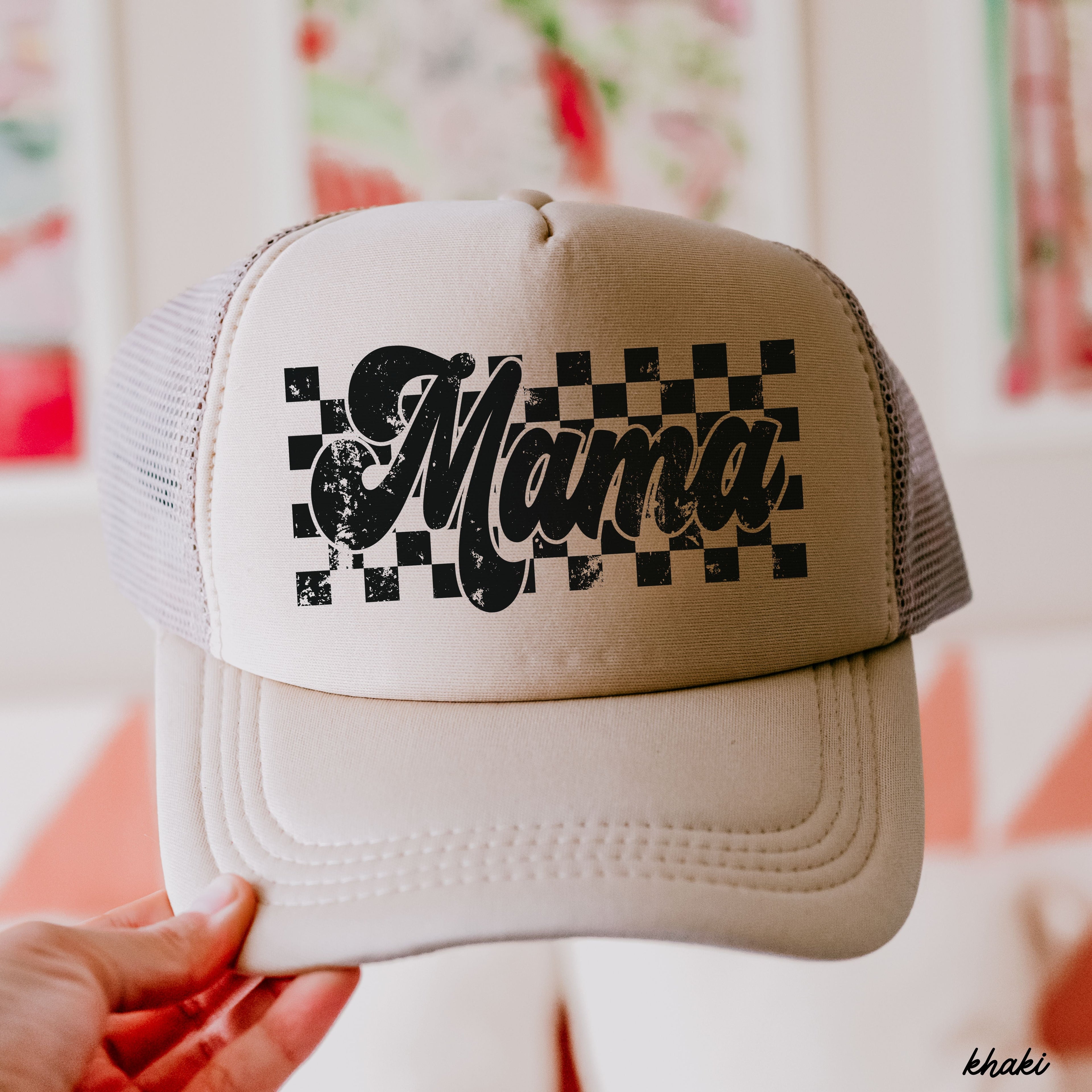 Checkered Mama Trucker Hat