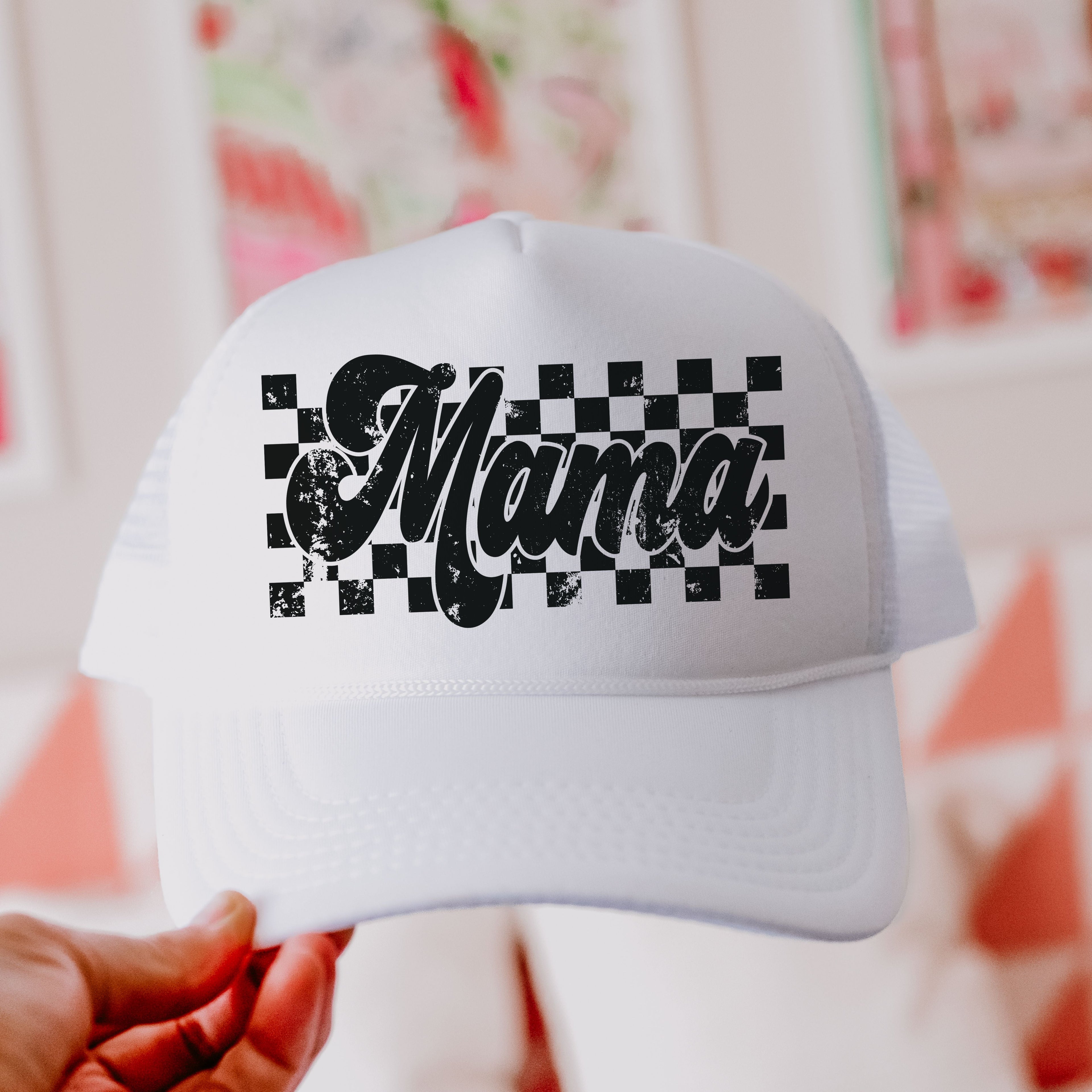 Checkered Mama Trucker Hat