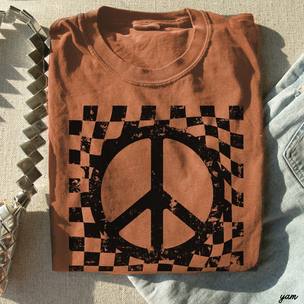 Checkered Peace Sign Tee