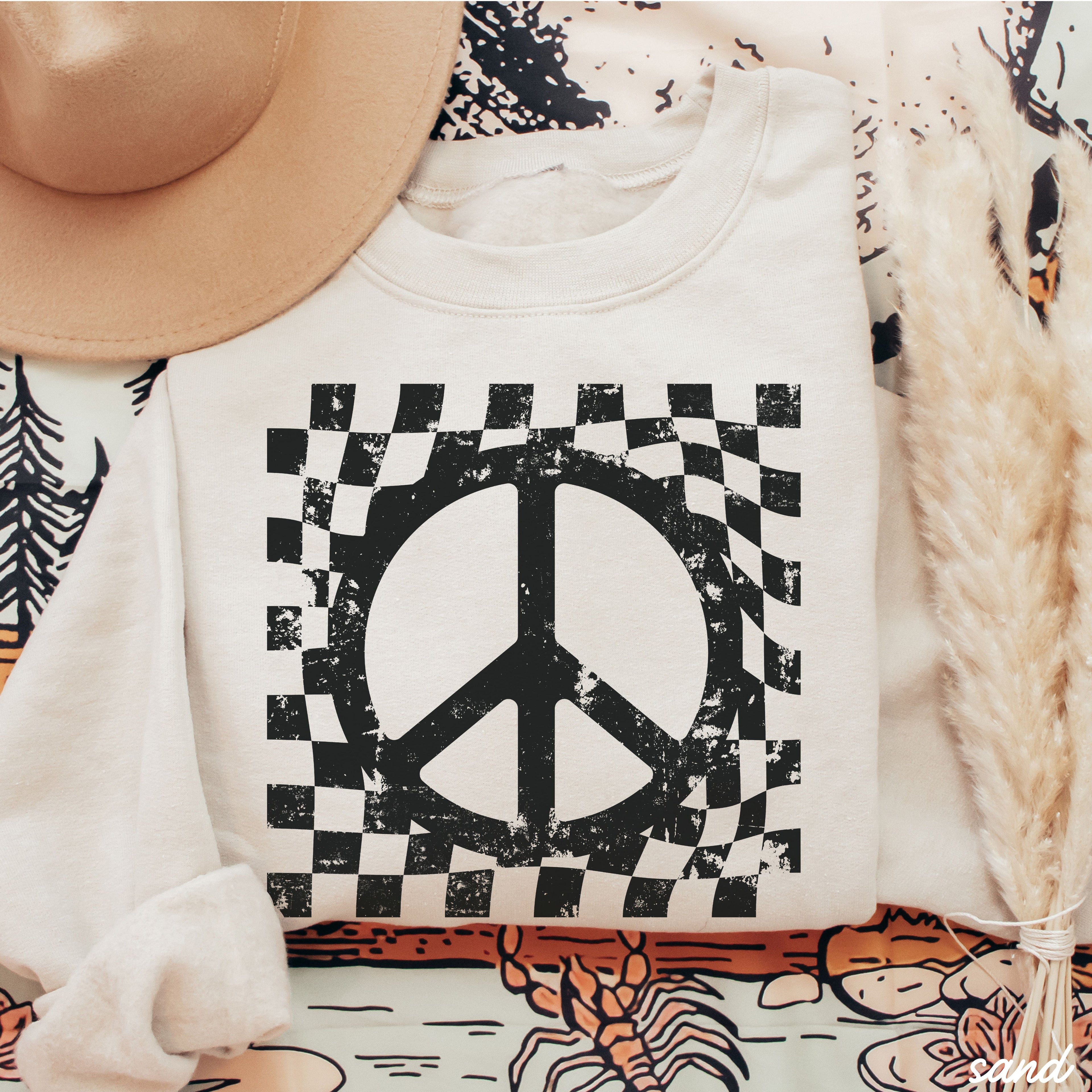 Checkered Peace Sign Sweatshirt