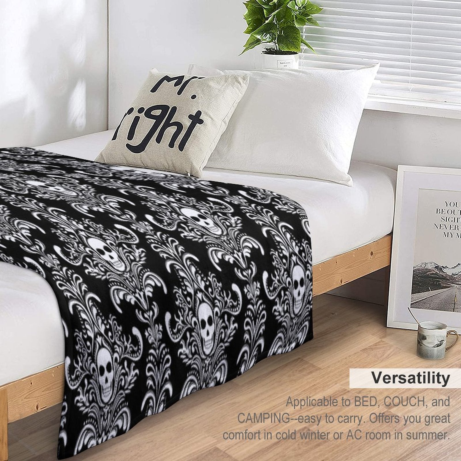 Skulls Damask Goth Halloween Pattern Throw Blanket