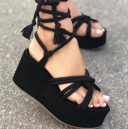 High Heel Strappy Wedge Sandals