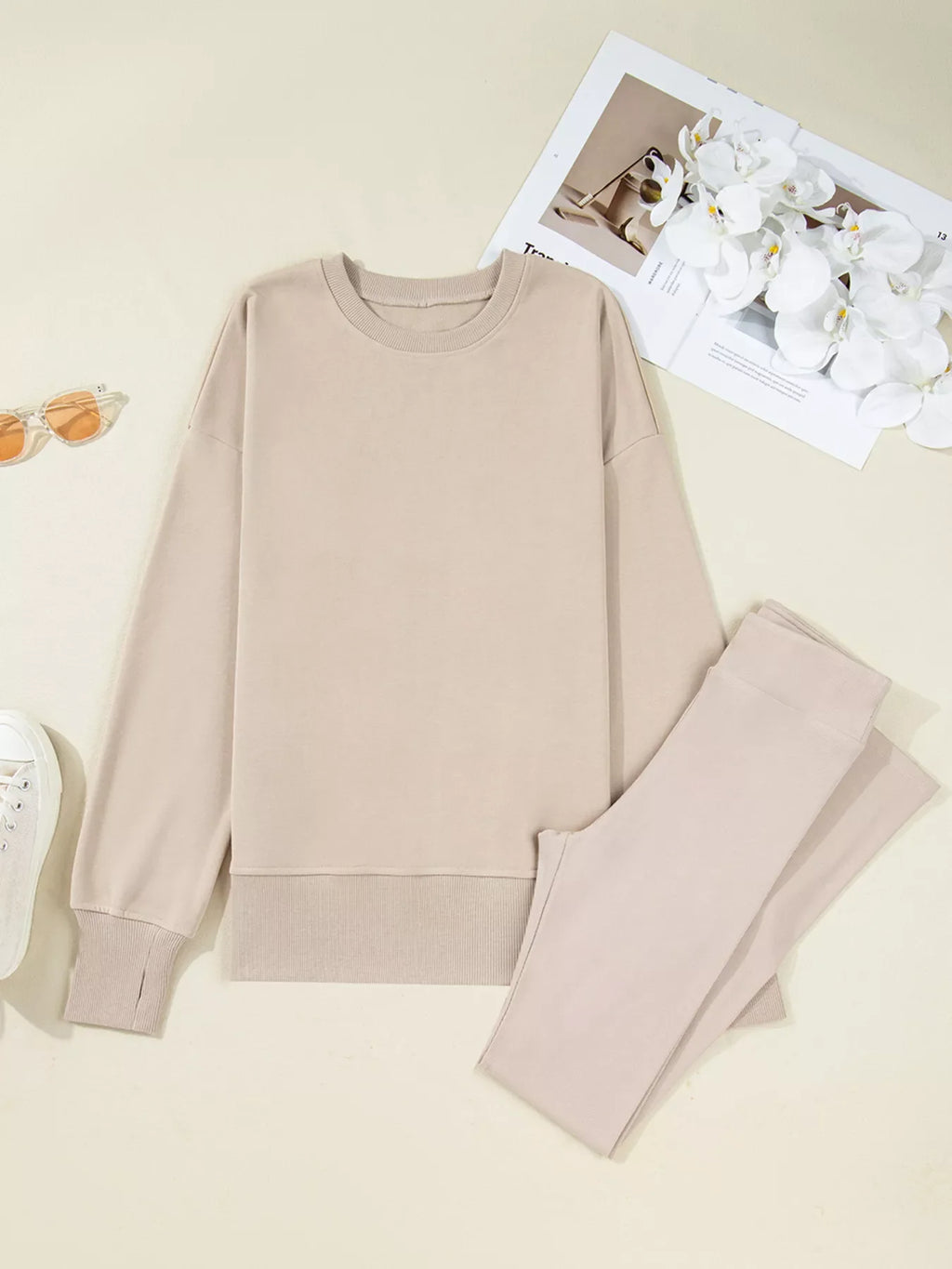 Oversized Slit Sweatshirt & Ribbed Leggings Set