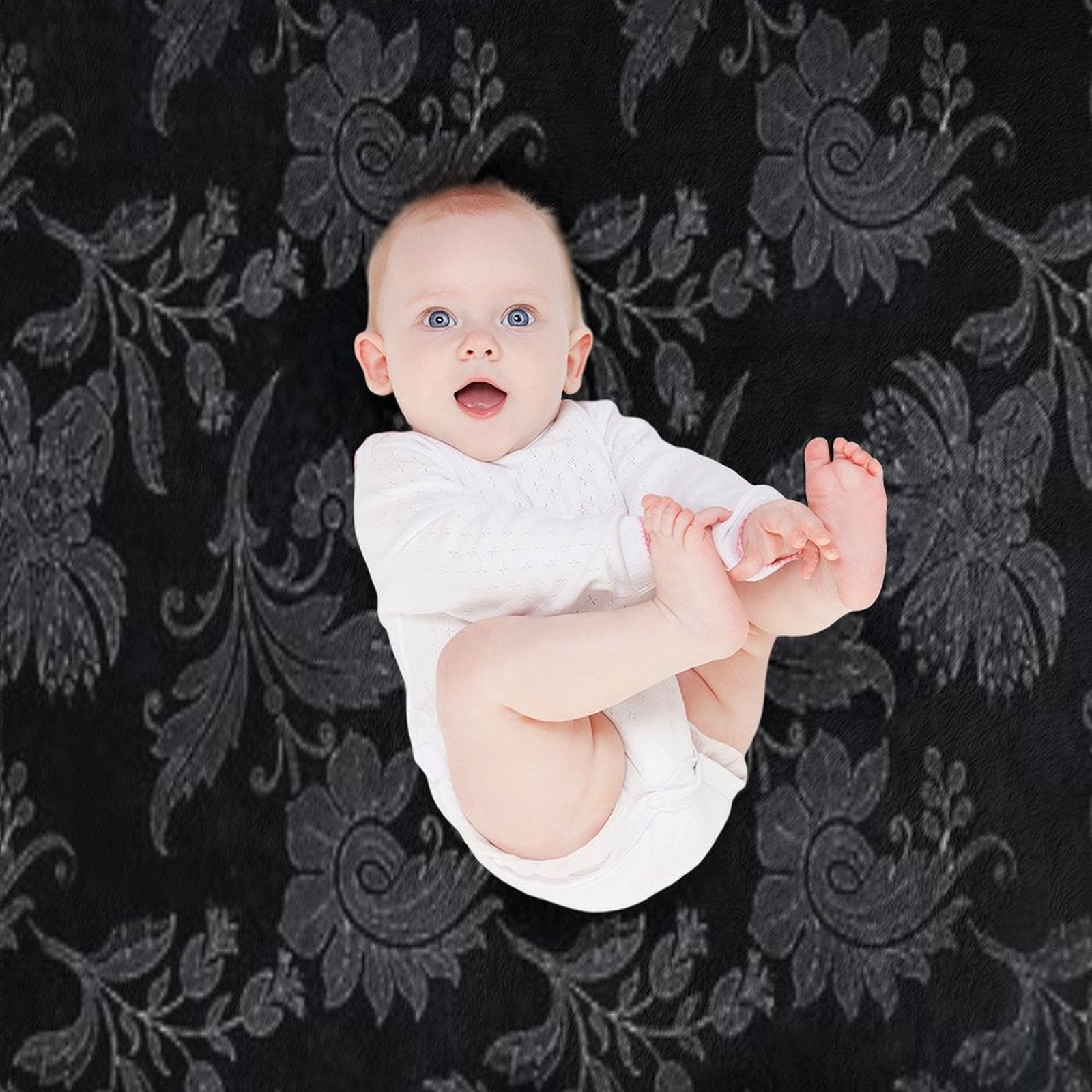 Black & Silver Vintage Damask Throw Blanket