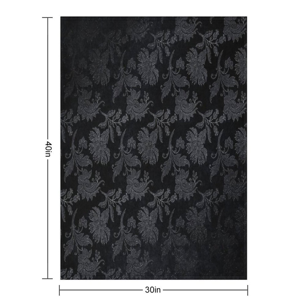 Black & Silver Vintage Damask Throw Blanket