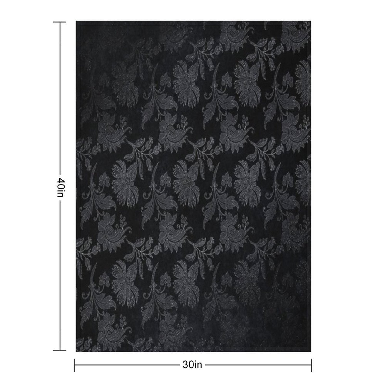 Black & Silver Vintage Damask Throw Blanket