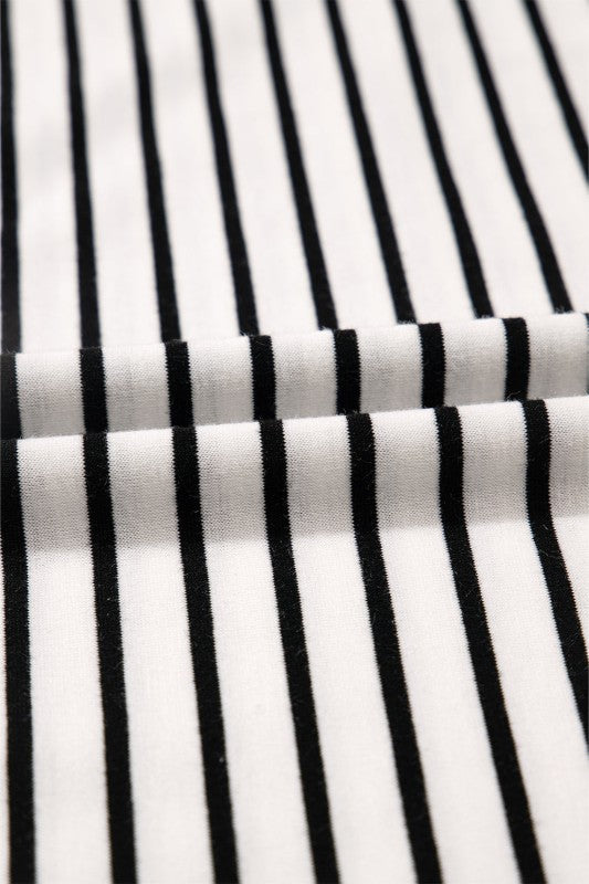 Stripe Collared V-Neck Tee & Shorts Set