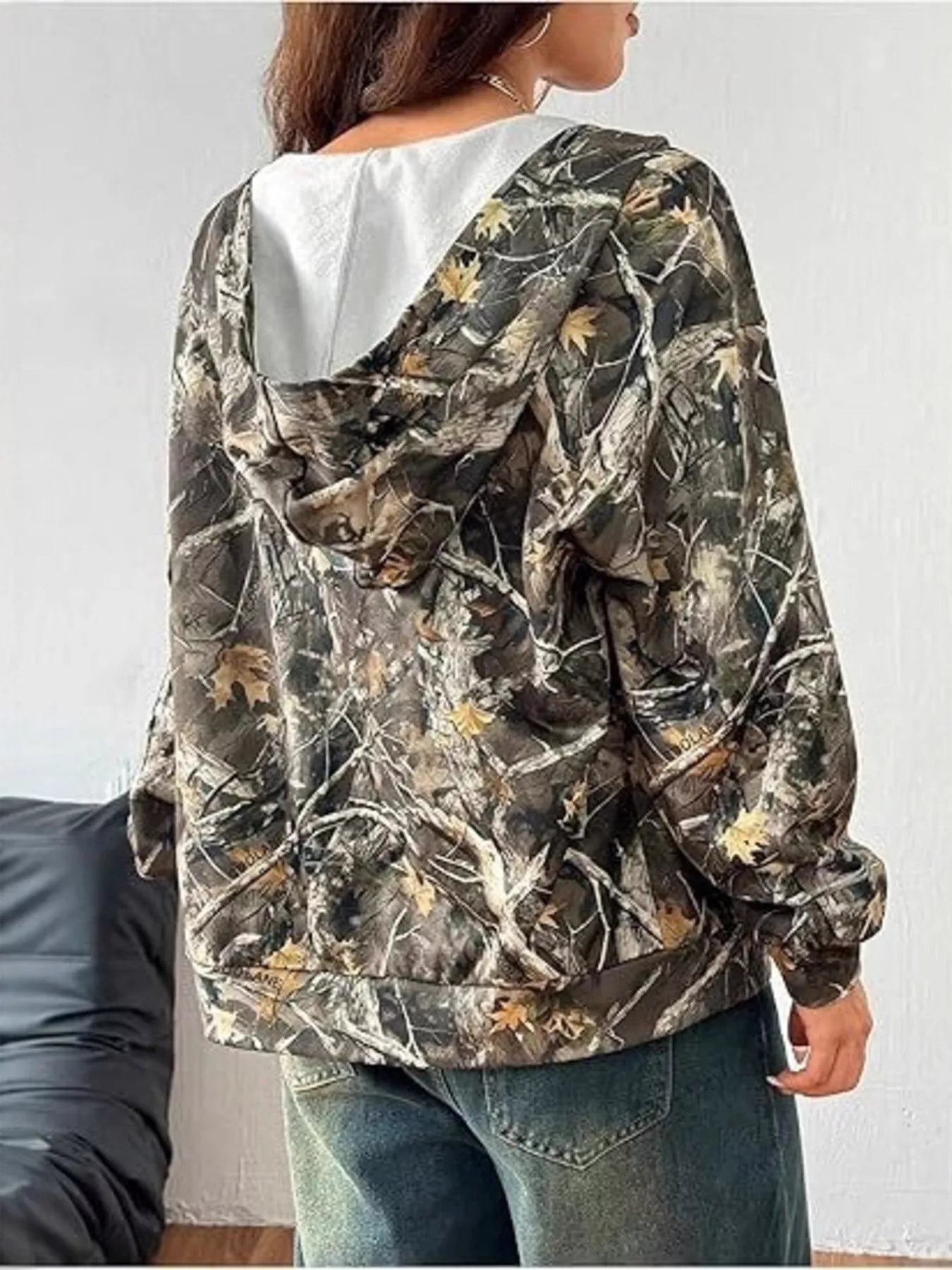 Camo Print Zip-Up Hoodie