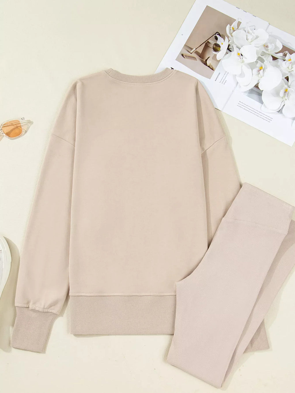 Oversized Slit Sweatshirt & Ribbed Leggings Set
