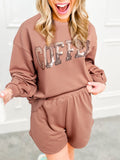 COFFEE Sequin Letter Sweatshirt & Shorts Set