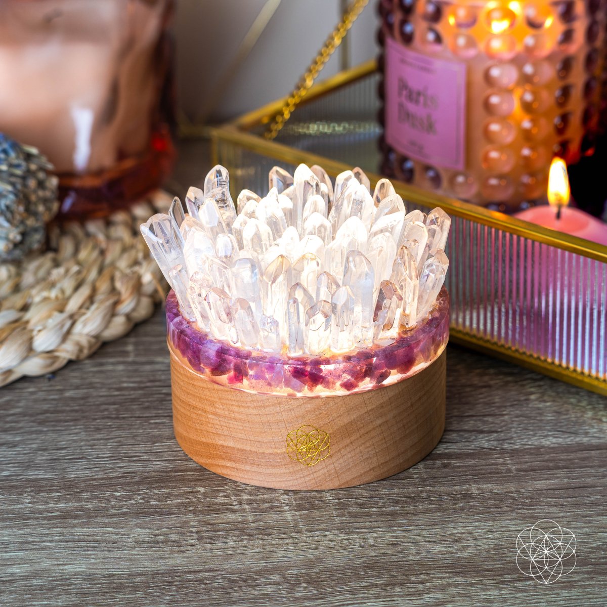Quartz & Tourmaline Lamp of Blooming Tranquility
