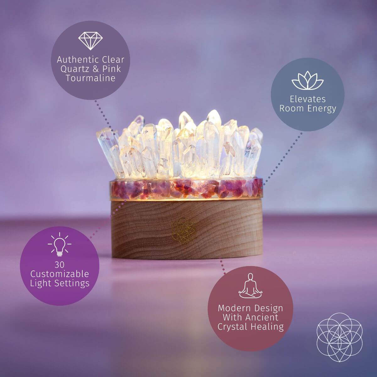 Quartz & Tourmaline Lamp of Blooming Tranquility