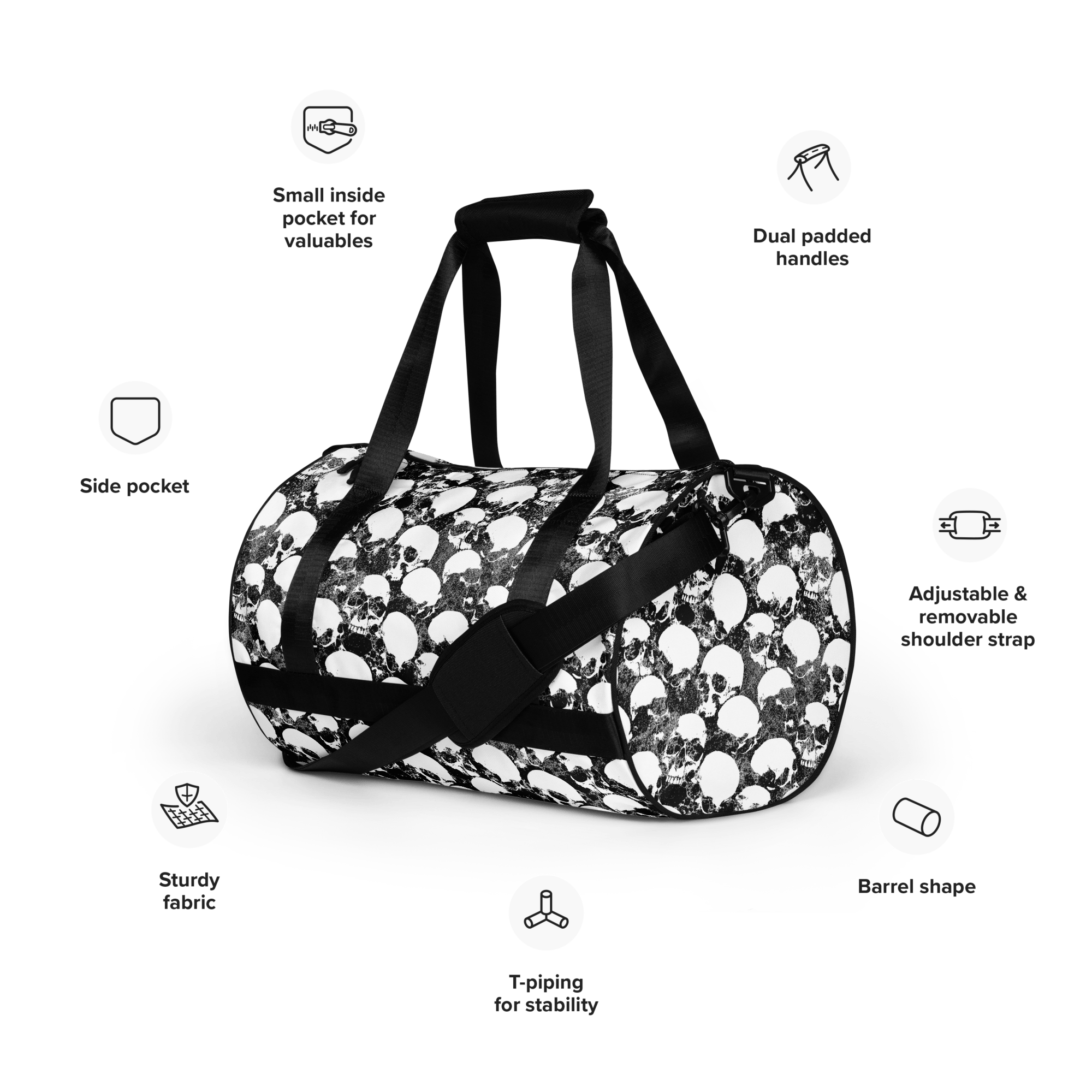 Grunge Skull All-Over Print Gym Bag