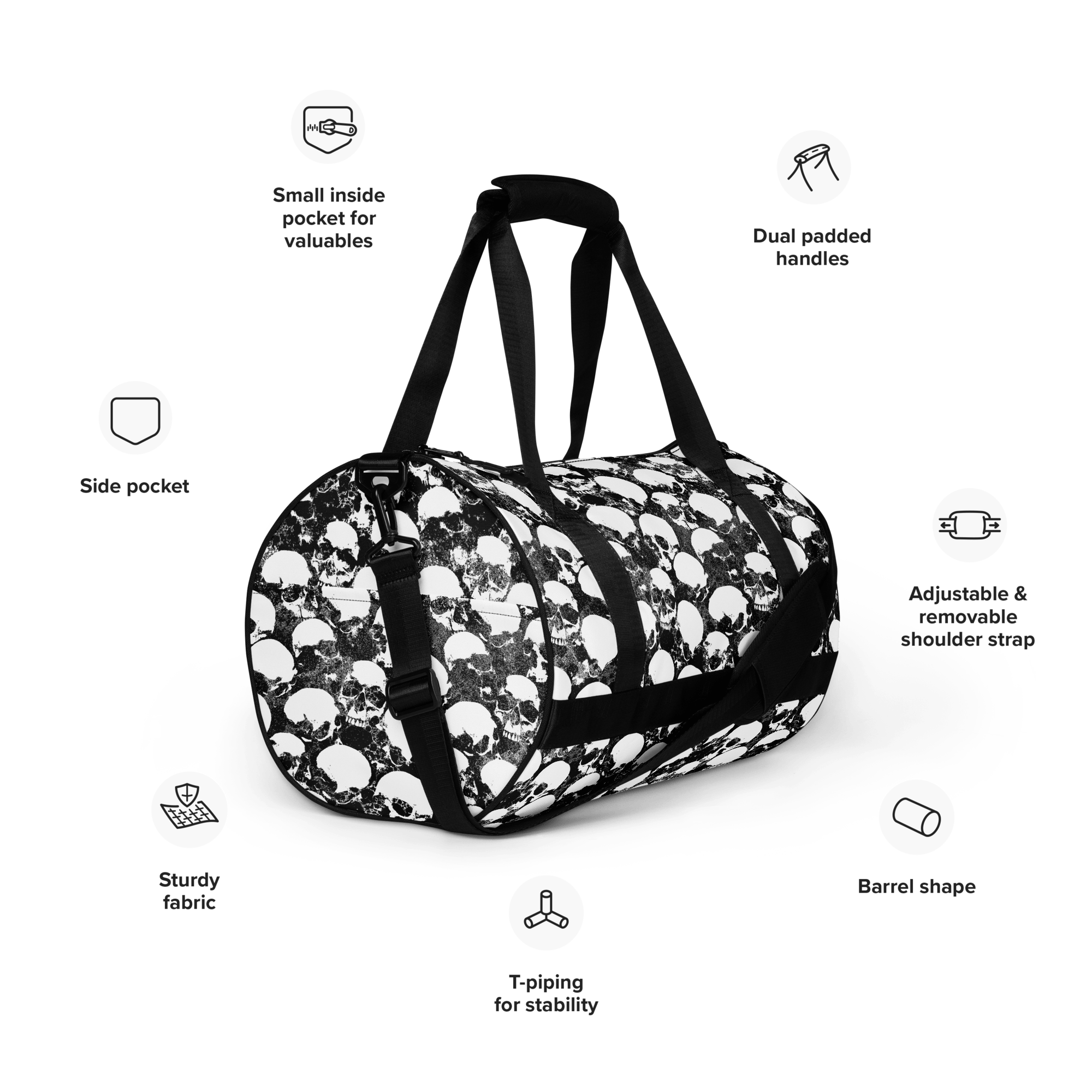 Grunge Skull All-Over Print Gym Bag