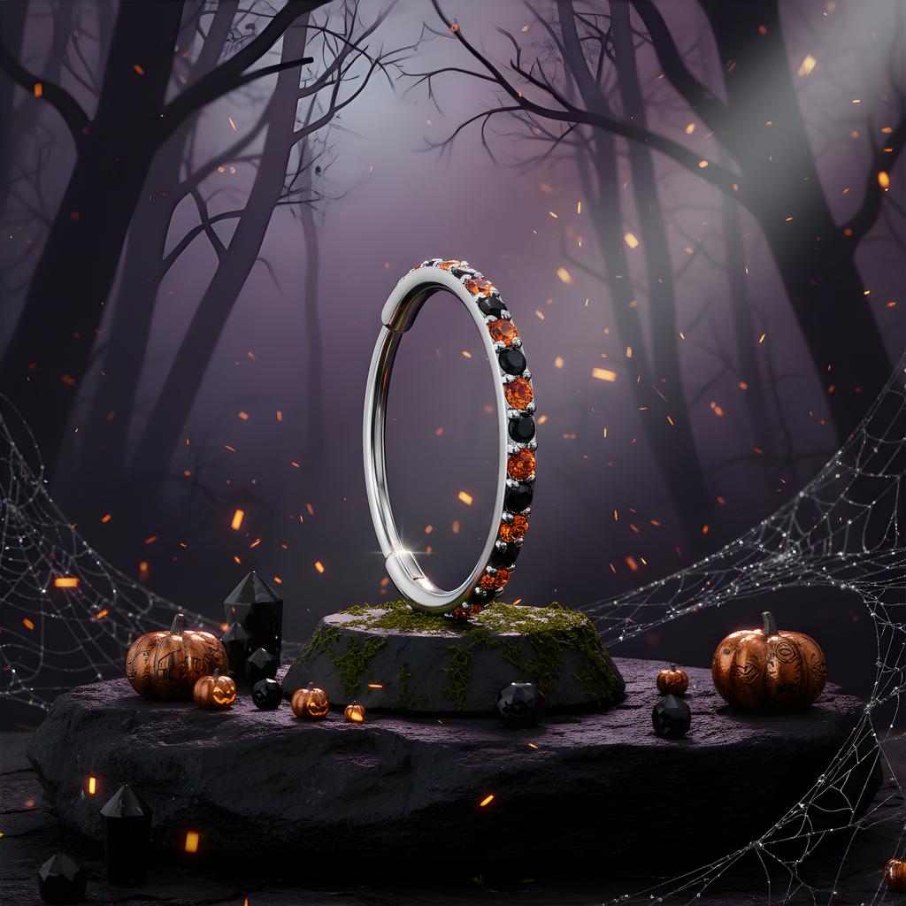 Black & Orange CZ Titanium Hinged Nose Hoop