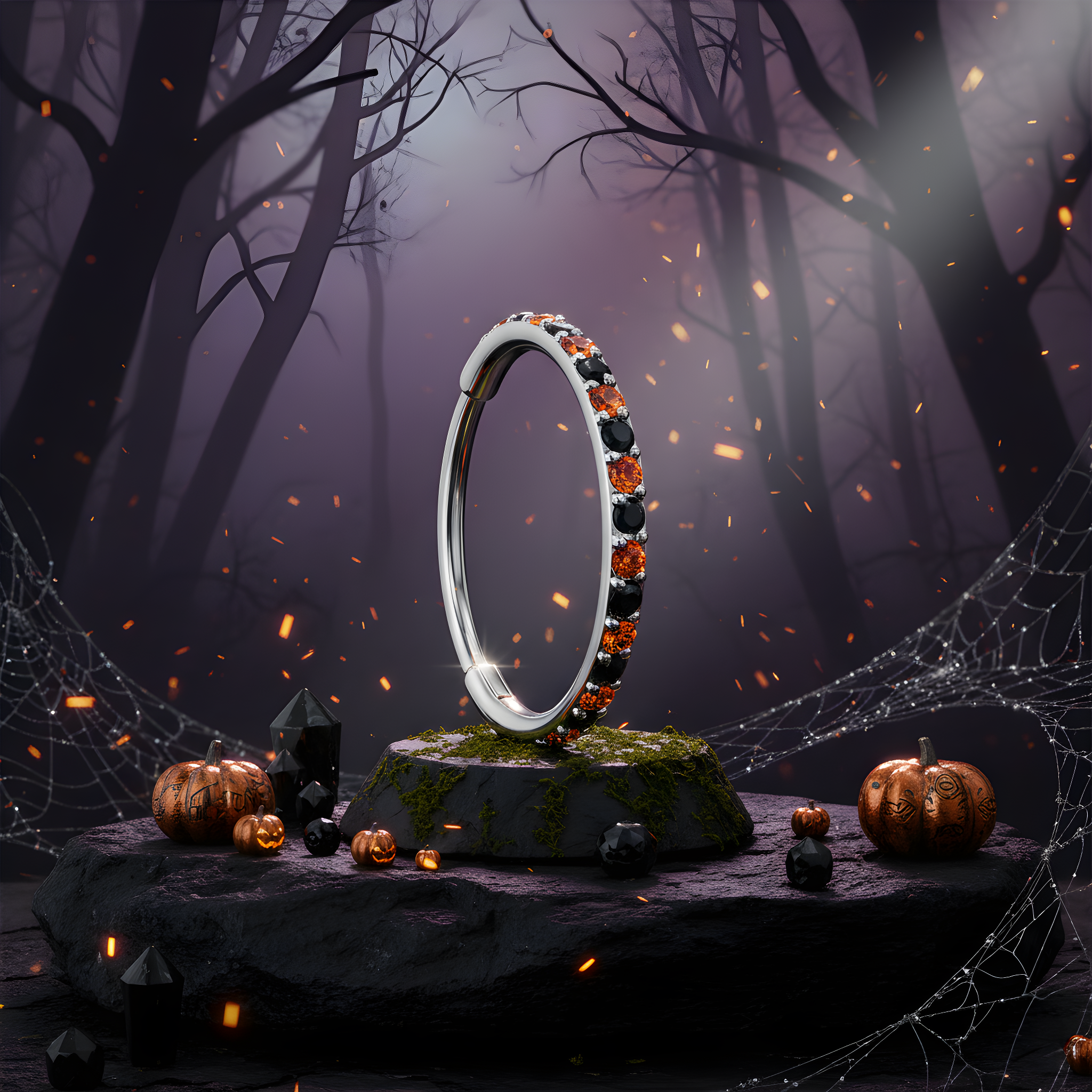 Black & Orange CZ Titanium Hinged Nose Hoop