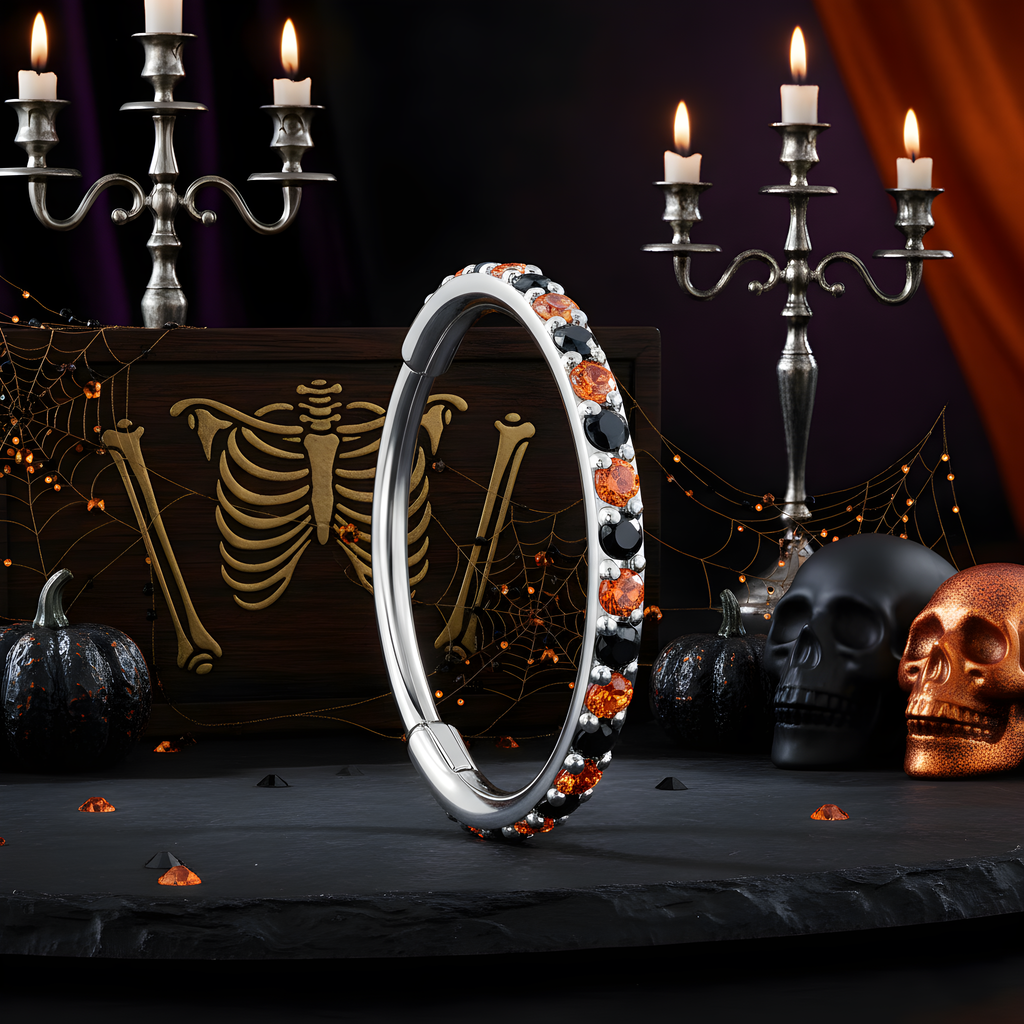 Black & Orange CZ Titanium Hinged Nose Hoop