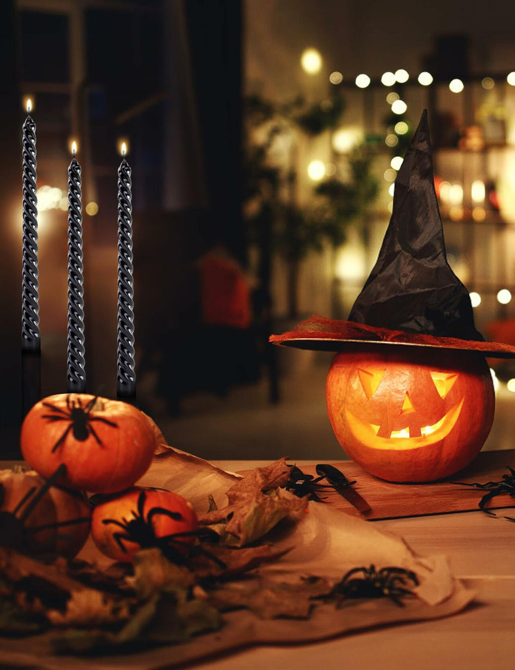 Color Poem Ornament 10in Black Dripless Halloween Taper Candles Set of 4