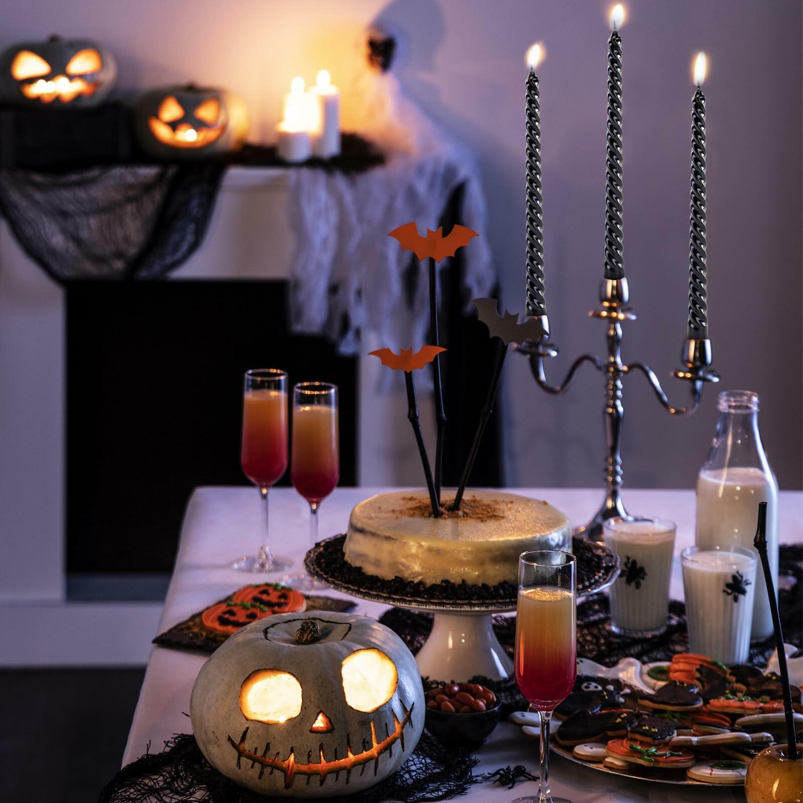 Color Poem Ornament 10in Black Dripless Halloween Taper Candles Set of 4