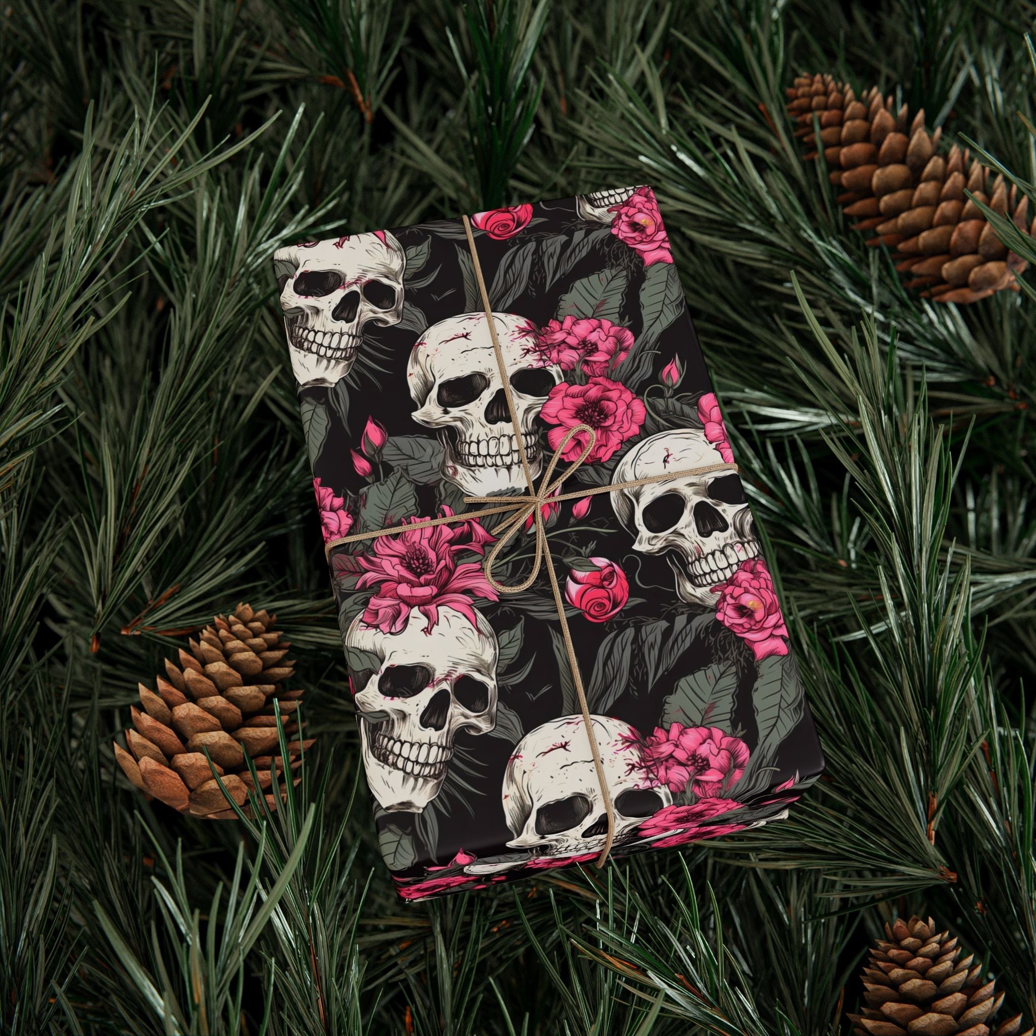 Skull & Pink Floral Gift Wrap