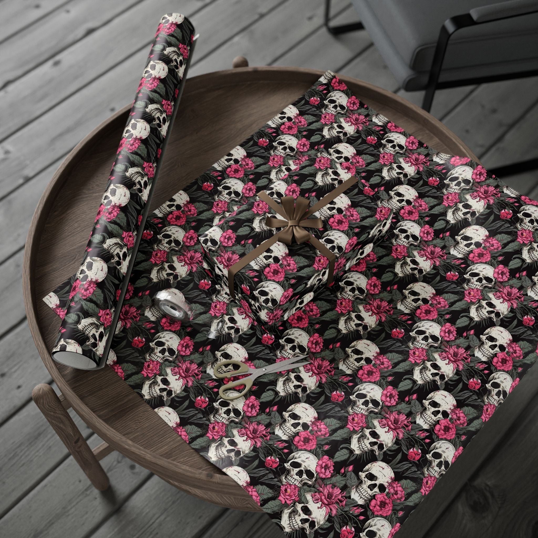 Skull & Pink Floral Gift Wrap