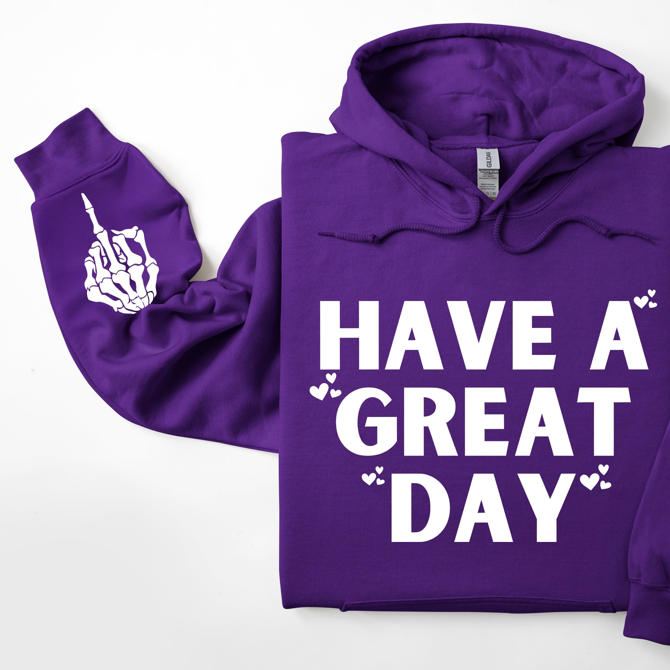 Have A Great Day Hoodie — Skeleton Middle Finger Sleeve Graphic Sweatshirt