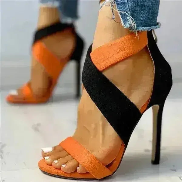 Women's Peep Toe Lace-Up Heeled Sandals