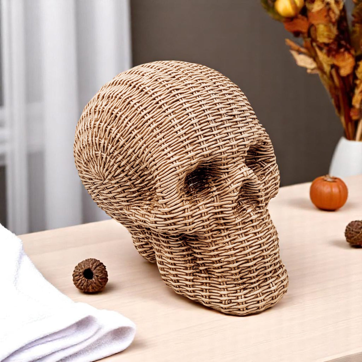 Rattan-Style Resin Skull