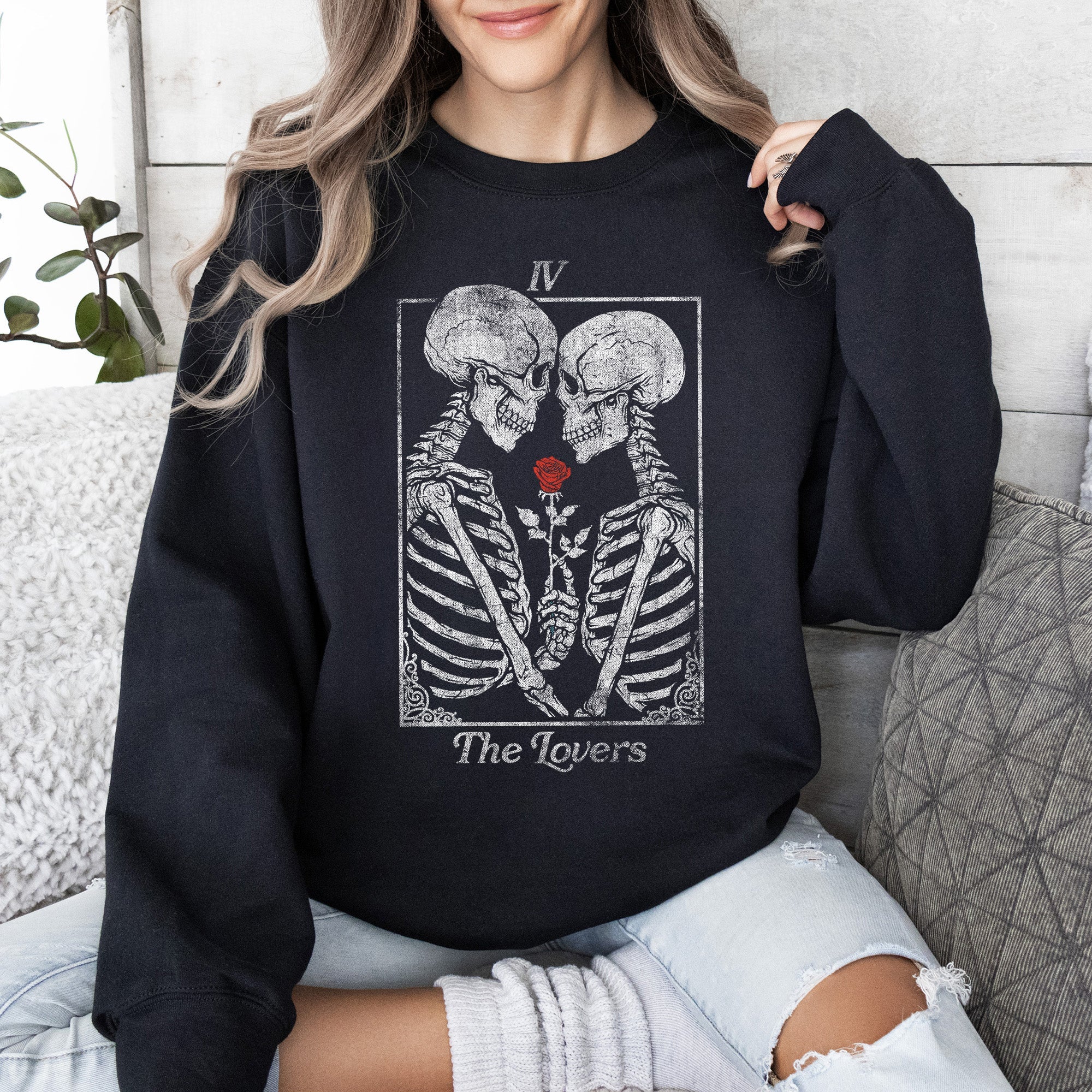 The Lovers — Skeleton Tarot Card Sweatshirt