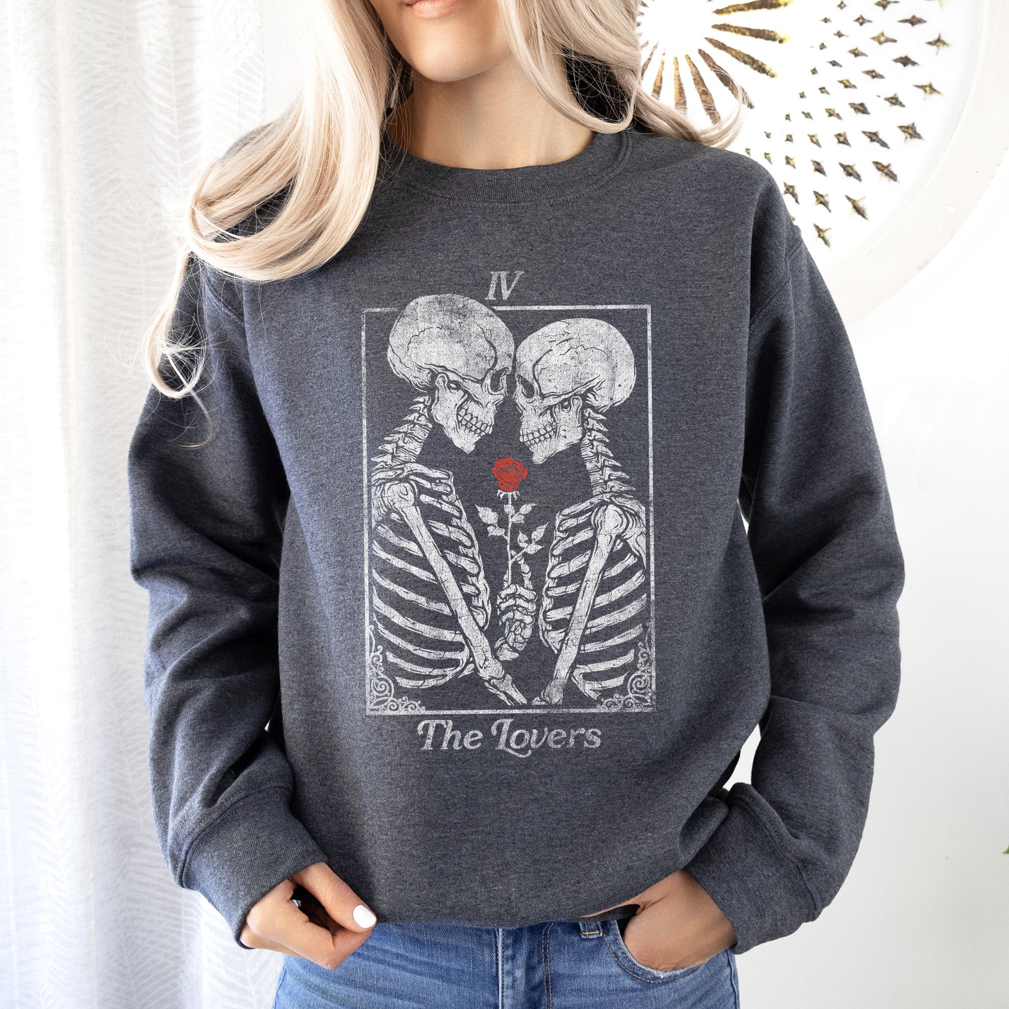 The Lovers — Skeleton Tarot Card Sweatshirt