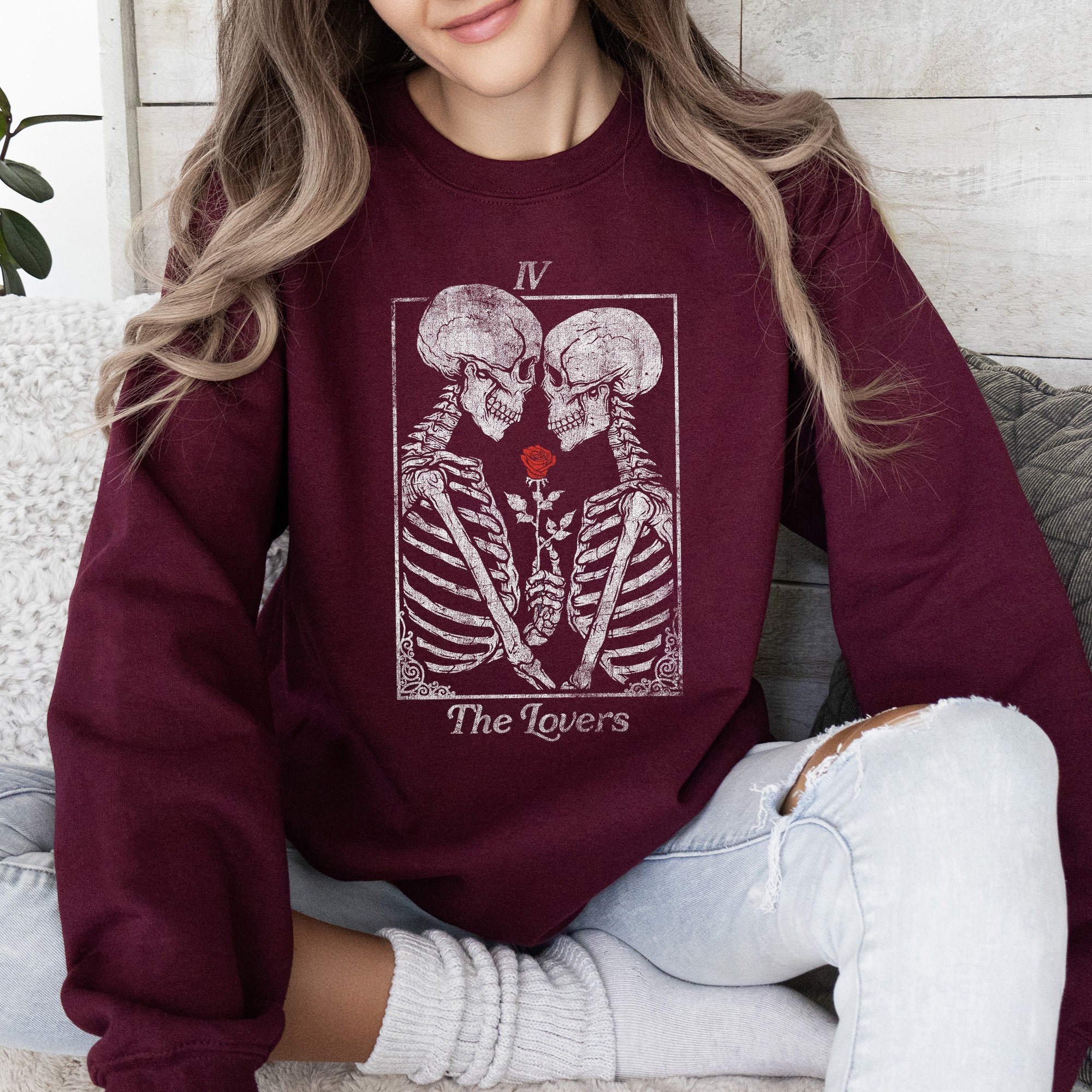 The Lovers — Skeleton Tarot Card Sweatshirt