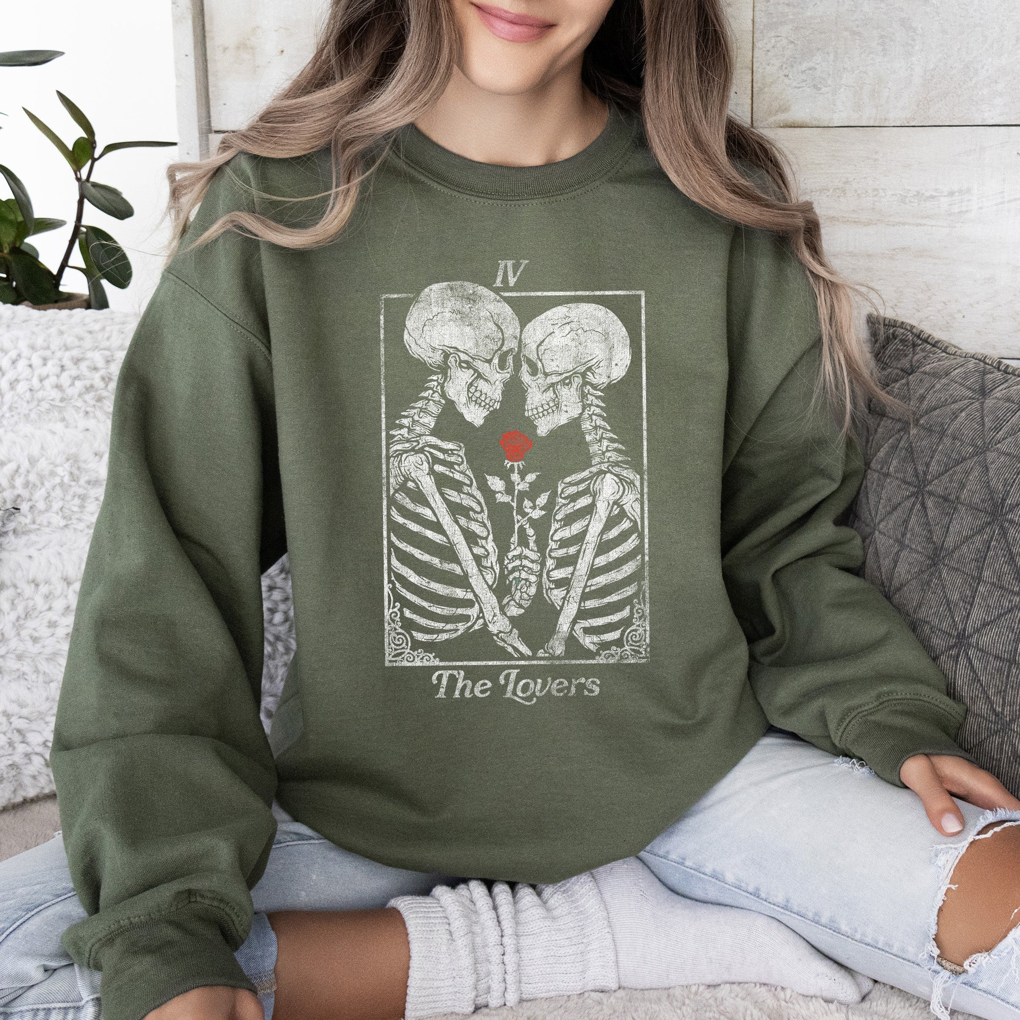 The Lovers — Skeleton Tarot Card Sweatshirt