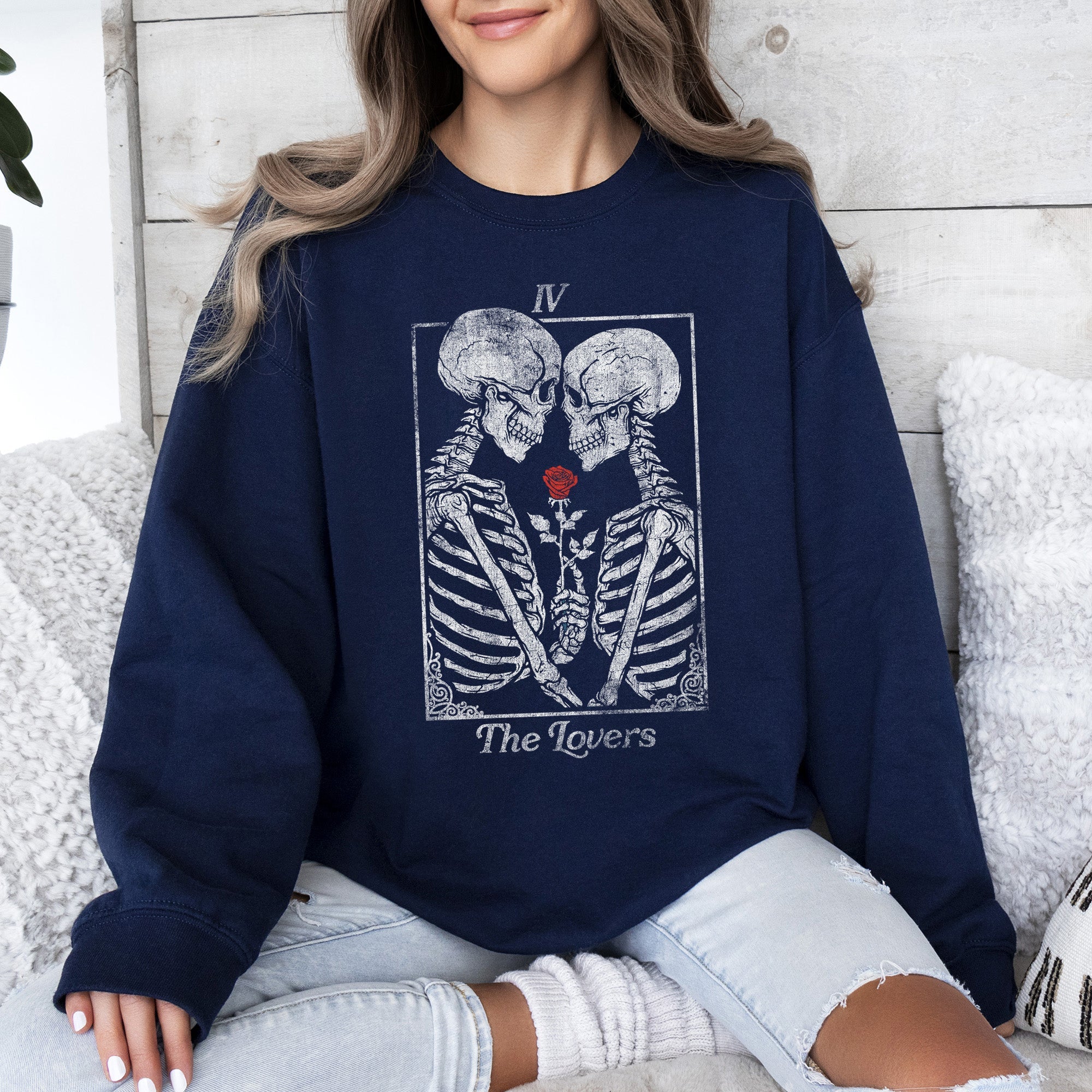 The Lovers — Skeleton Tarot Card Sweatshirt